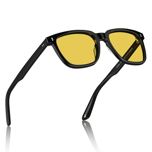 CARFIA Acetate Polarized Night Vision Glasses for Men, Nighttime Yellow Lenses Safety Driving Sunglasses, UV400 Protection