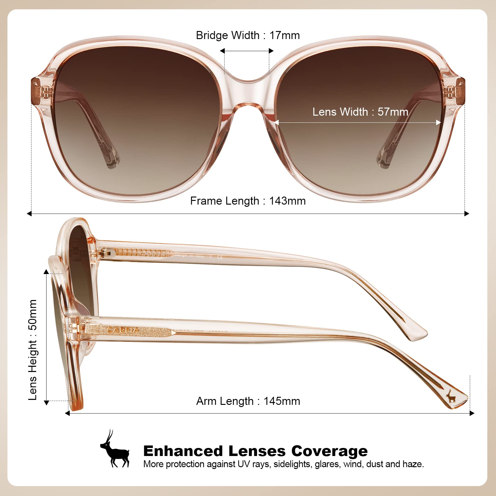 CARFIA Acetate Polarized Sunglasses for Women UV Protection, Retro Fashion Ladies Shades Driving Safety Eyewear