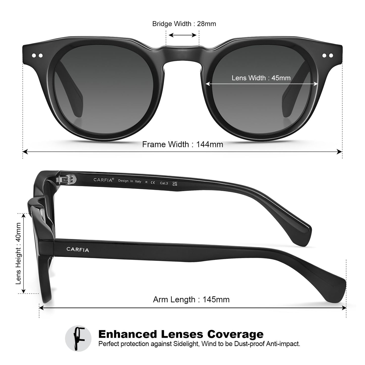 CARFIA Retro Polarized Sunglasses for Men Women UV400 Protection Acetate Small Square Fashion Driving Glasses