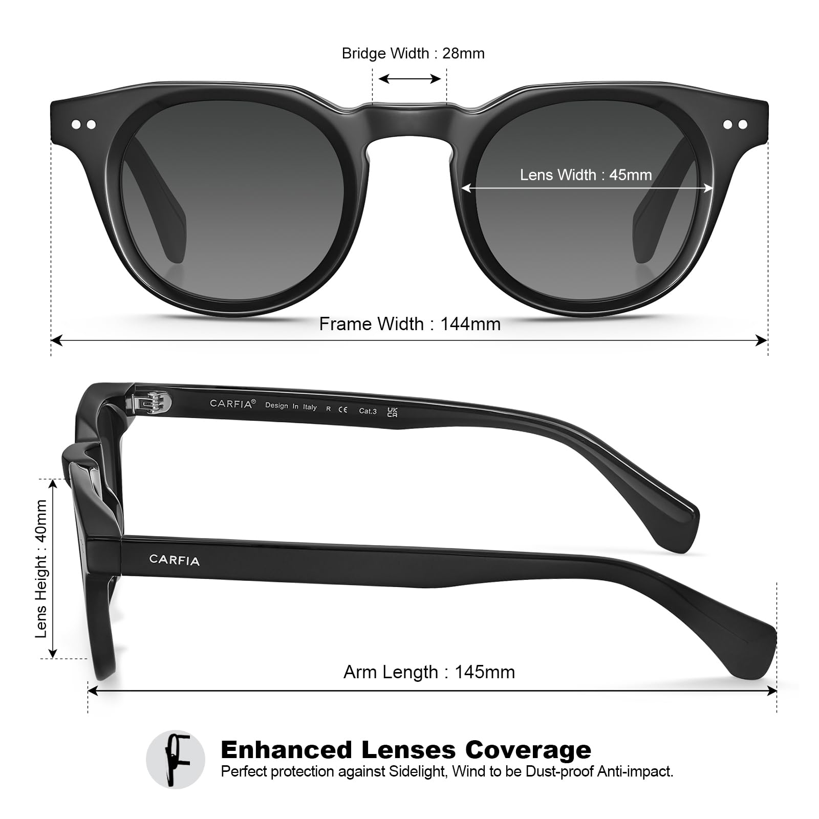 CARFIA Retro Polarized Sunglasses for Men Women UV400 Protection Acetate Small Square Fashion Driving Glasses