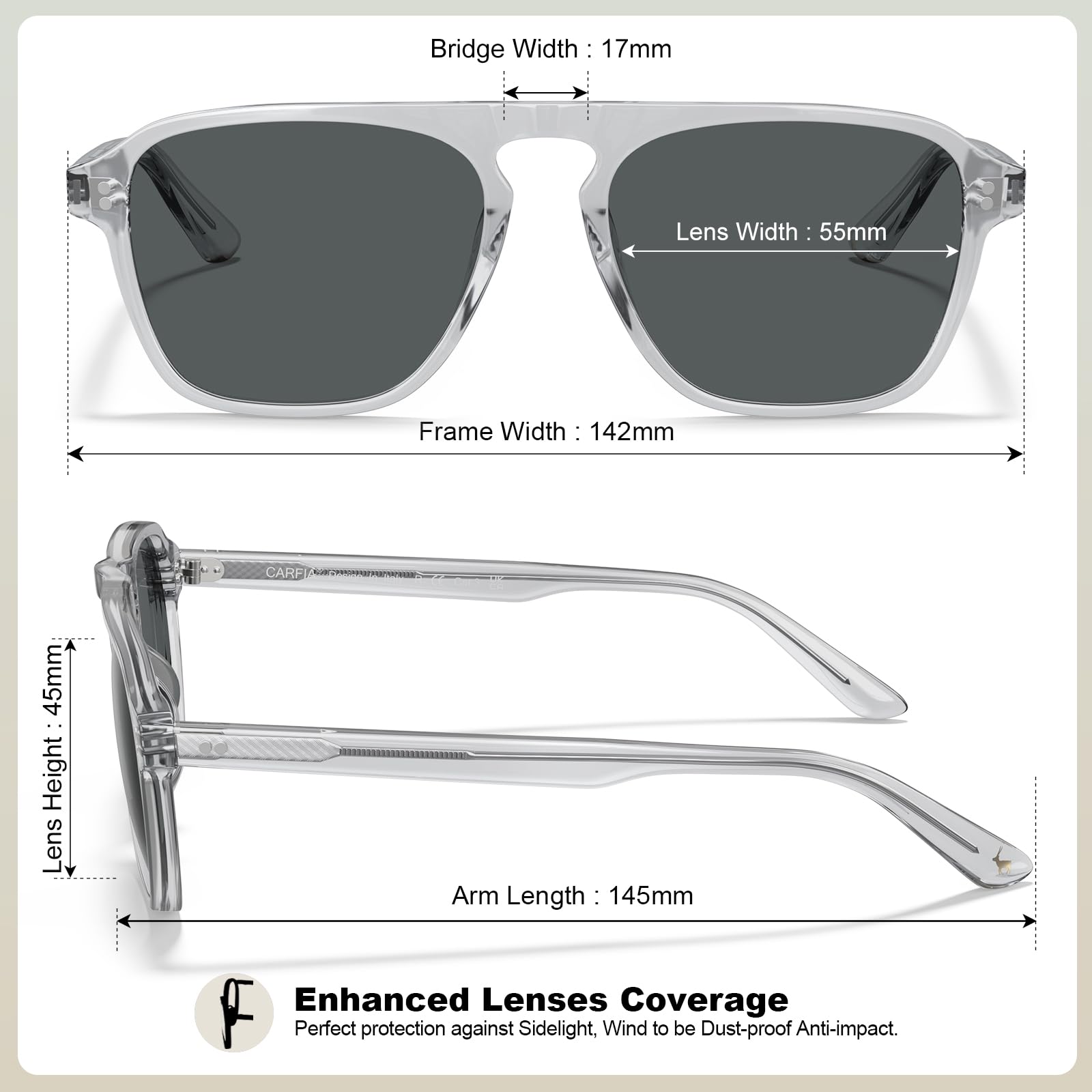 CARFIA Acetate Polarized Men's Sunglasses - Pilot Design, UV Protection CA5355