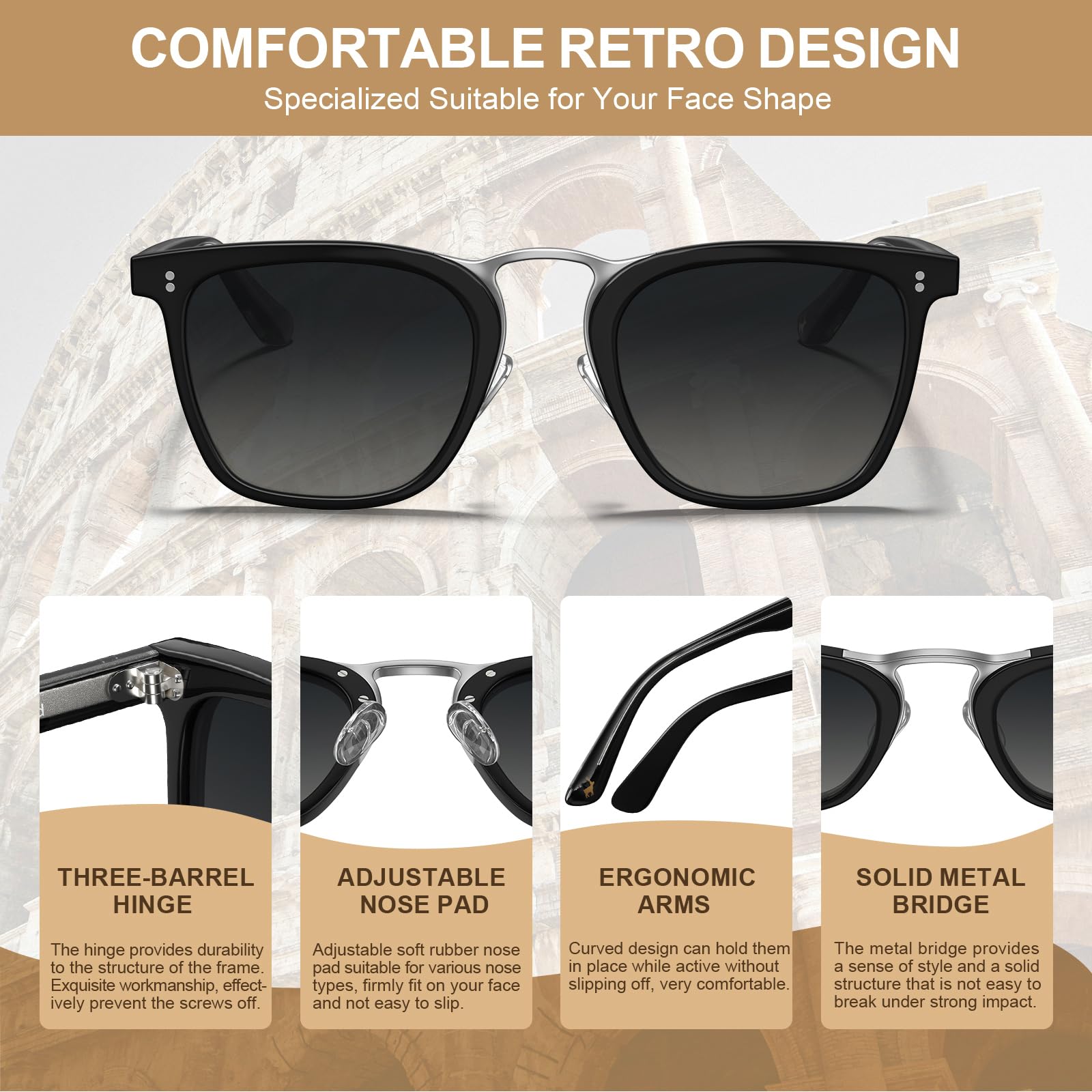CARFIA Acetate Sunglasses for Men Polarized UV400 Protection CA5107