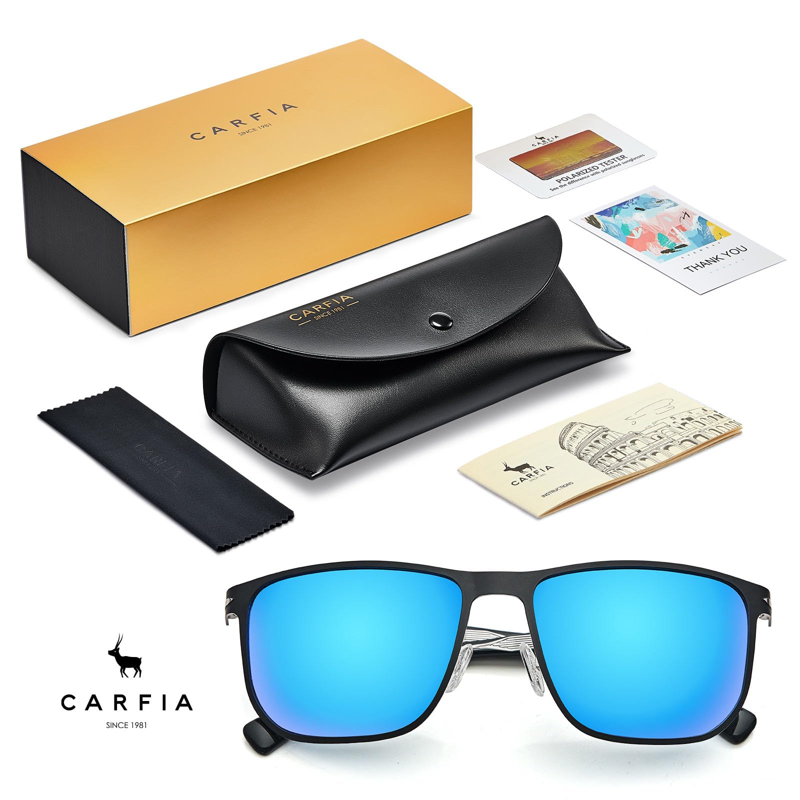 CARFIA Metal Men's Sunglasses Polarized Retro Elites Style, Durable Al-Mg Large Frame, Driving Golf Glasses