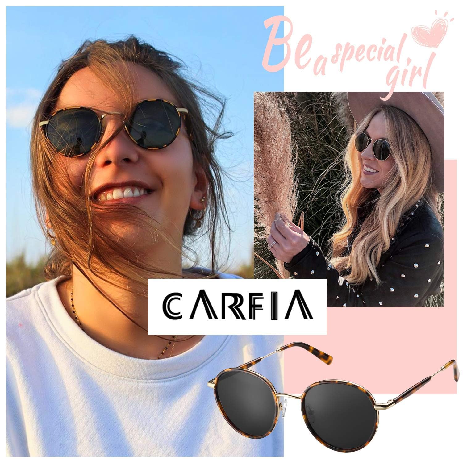 CARFIA Retro Small Round Polarized Womens Sunglasses UV Protection, Trendy Vintage Stylish Designer Sunglasses CA1949