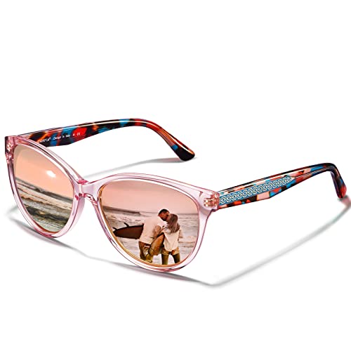 CARFIA Cateye Polarized Sunglasses for Women UV Protection, Italy Handcrafted Acetate Frame with Embossed Pattern Wire Core