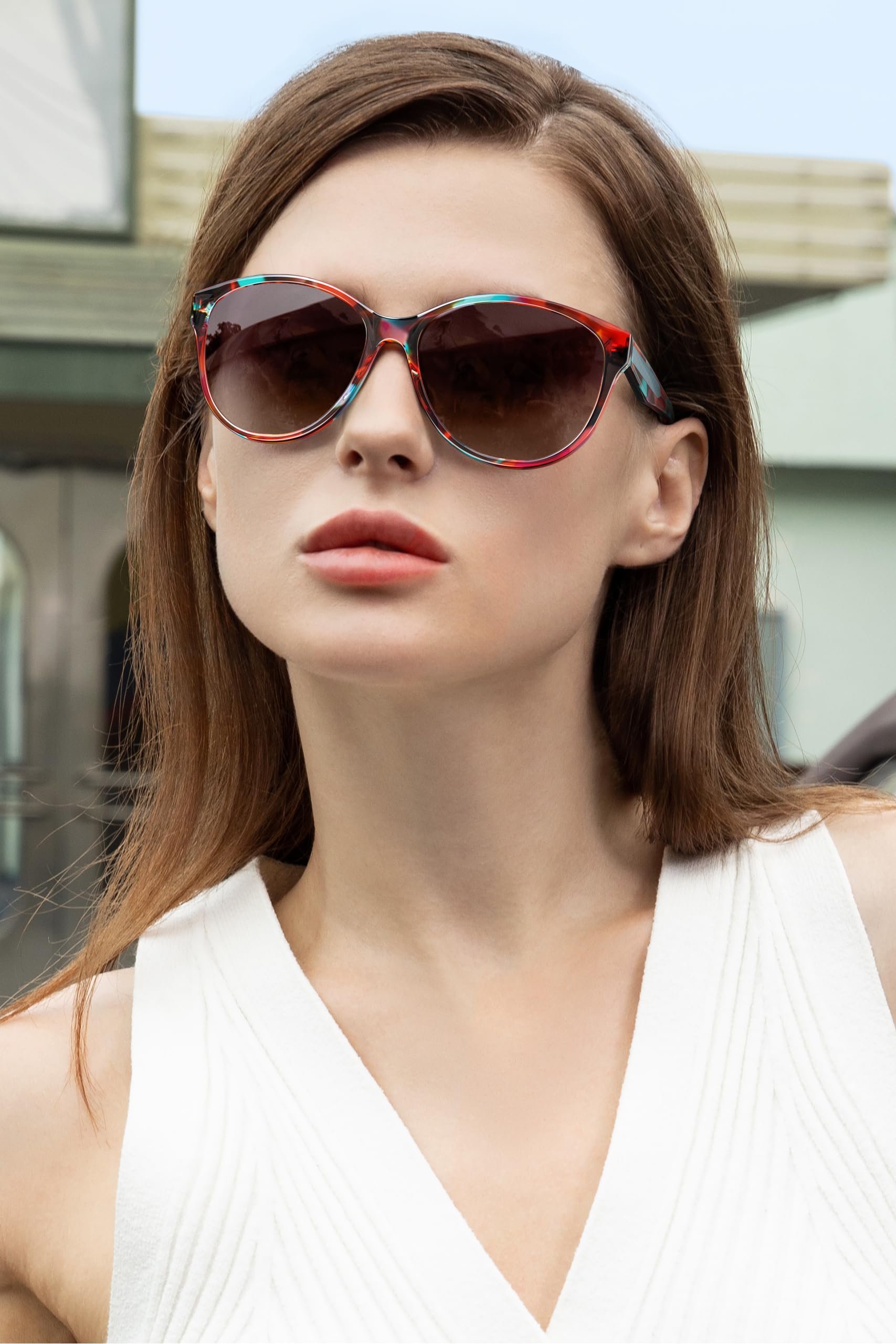 CARFIA Cateye Polarized Sunglasses for Women UV Protection, Italy Handcrafted Acetate Frame with Embossed Pattern Wire Core