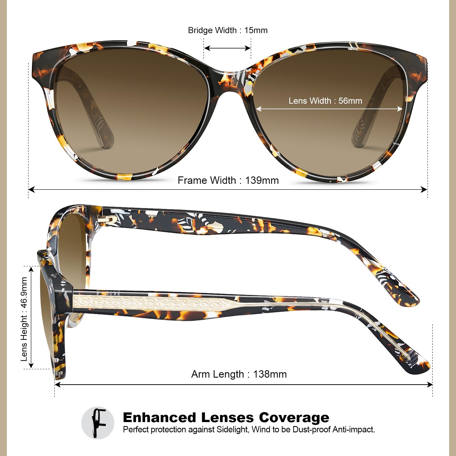 CARFIA Cateye Polarized Sunglasses for Women UV Protection, Italy Handcrafted Acetate Frame with Embossed Pattern Wire Core