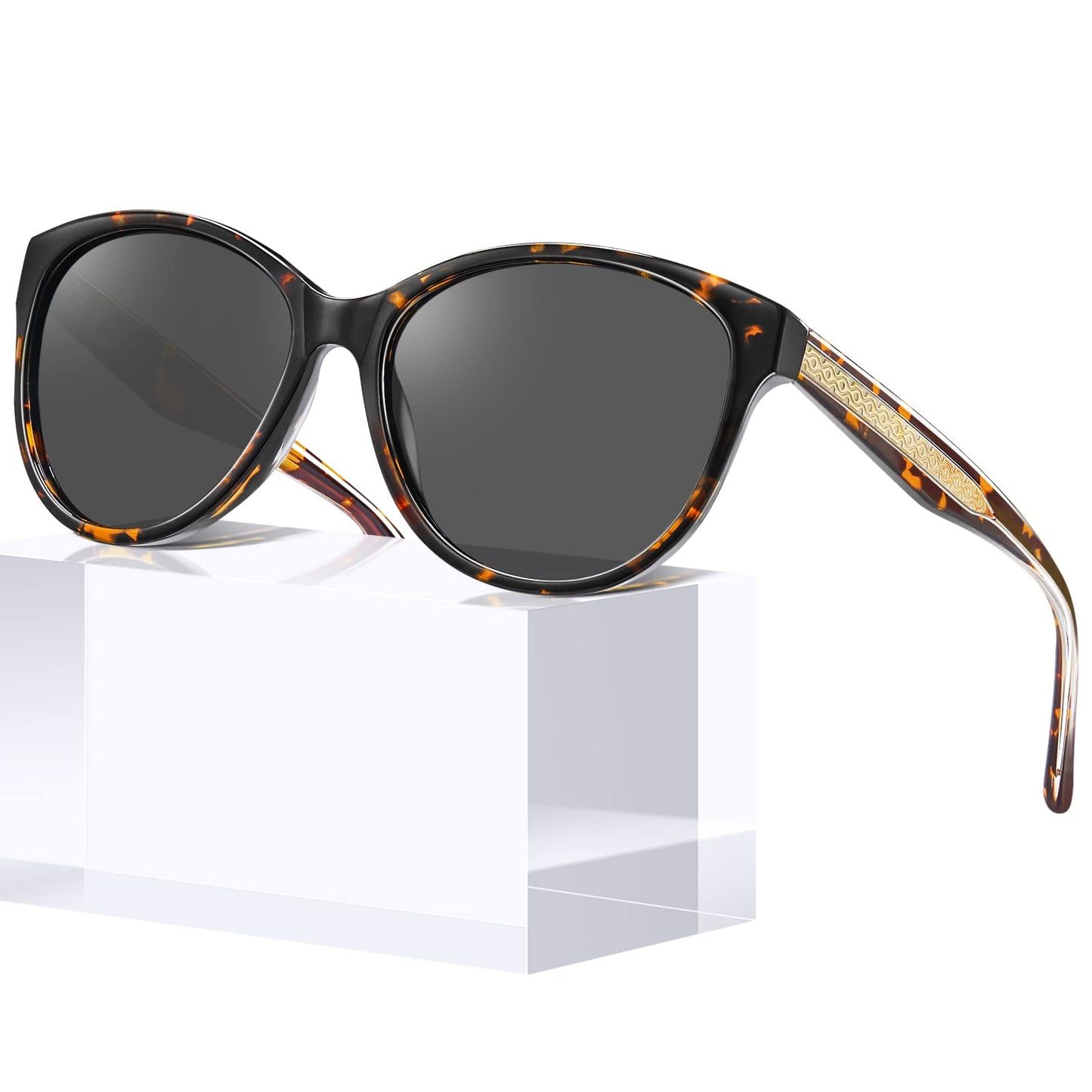CARFIA Cateye Polarized Sunglasses for Women UV Protection, Italy Handcrafted Acetate Frame with Embossed Pattern Wire Core