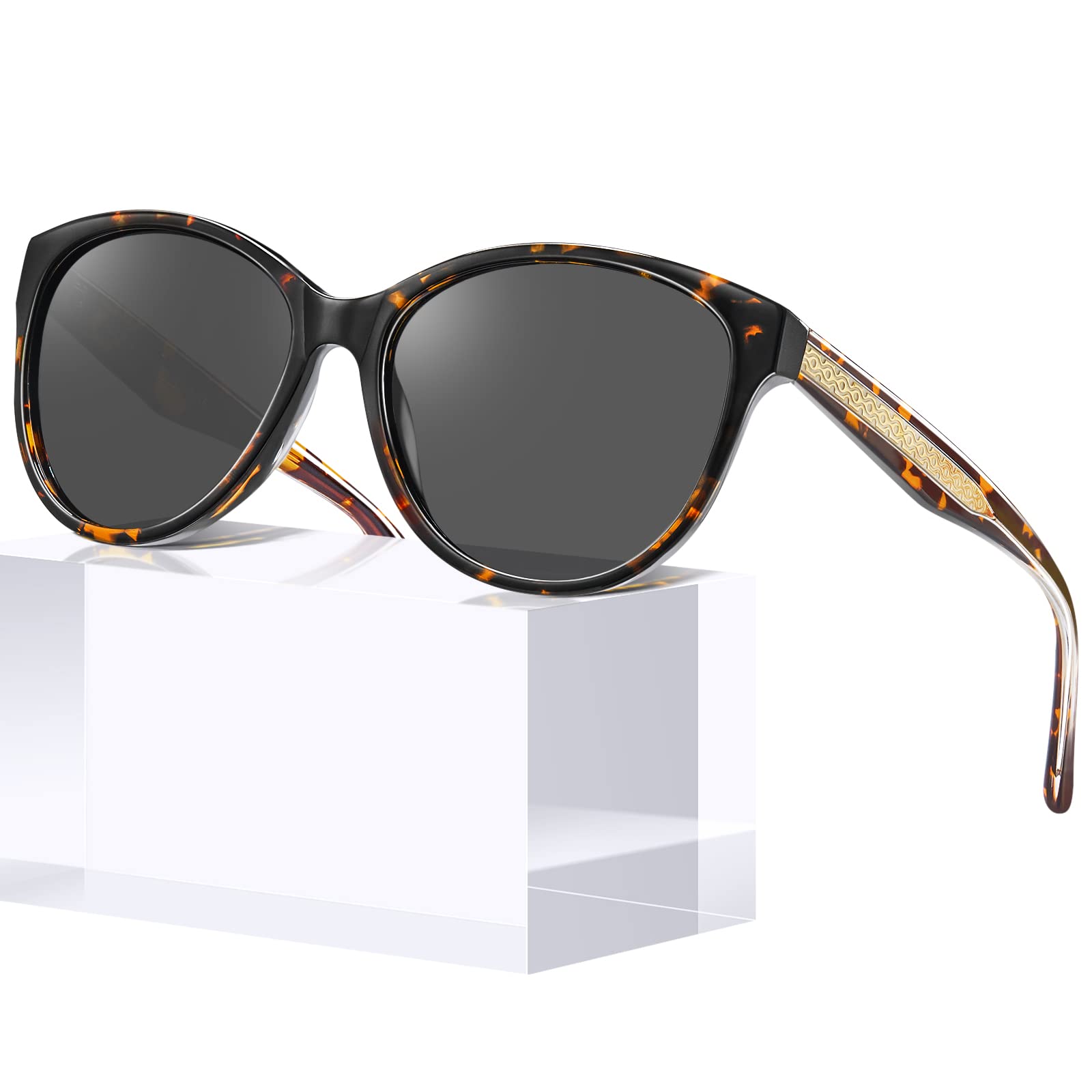 CARFIA Cateye Polarized Sunglasses for Women UV Protection, Italy Handcrafted Acetate Frame with Embossed Pattern Wire Core