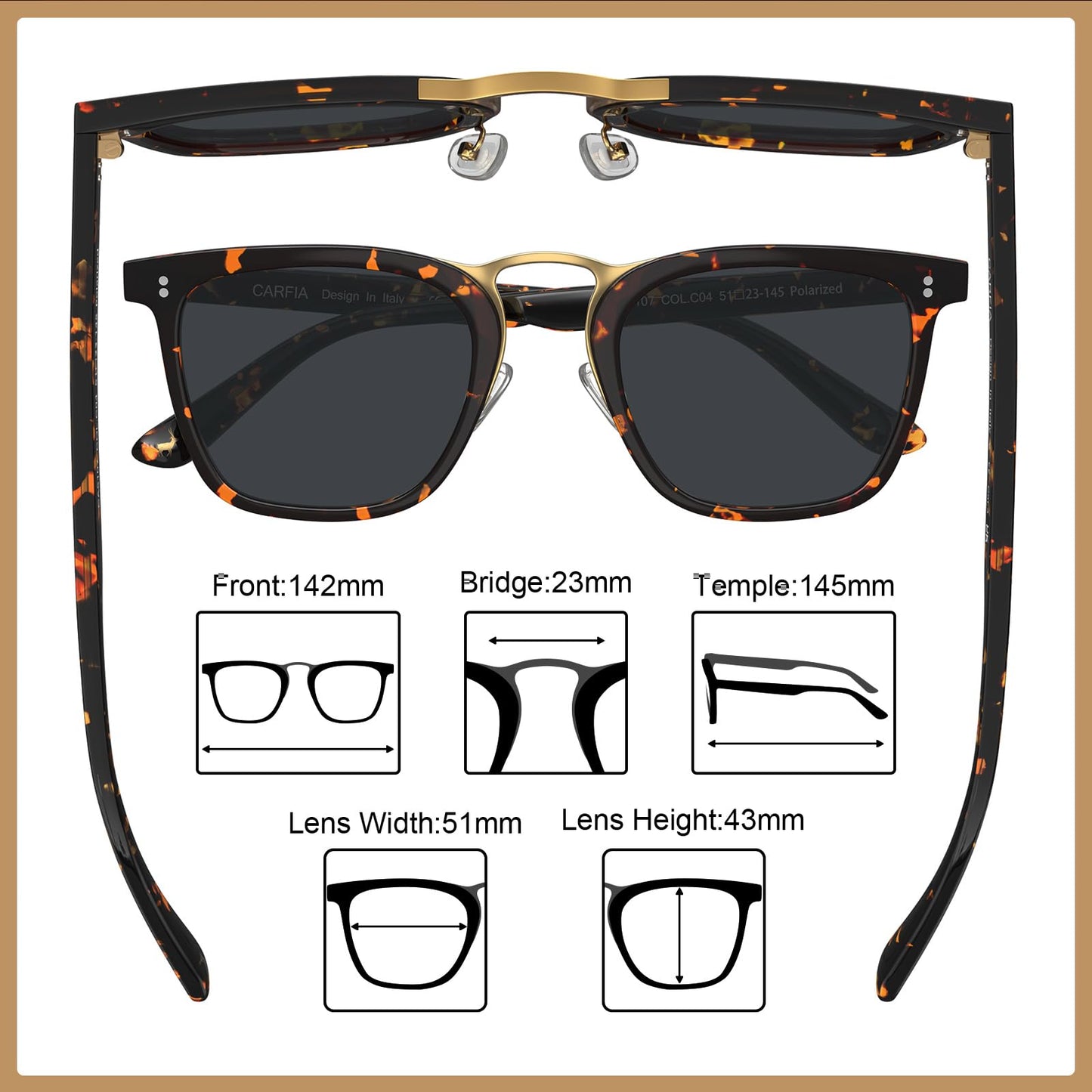 CARFIA Acetate Sunglasses for Men Polarized UV400 Protection CA5107