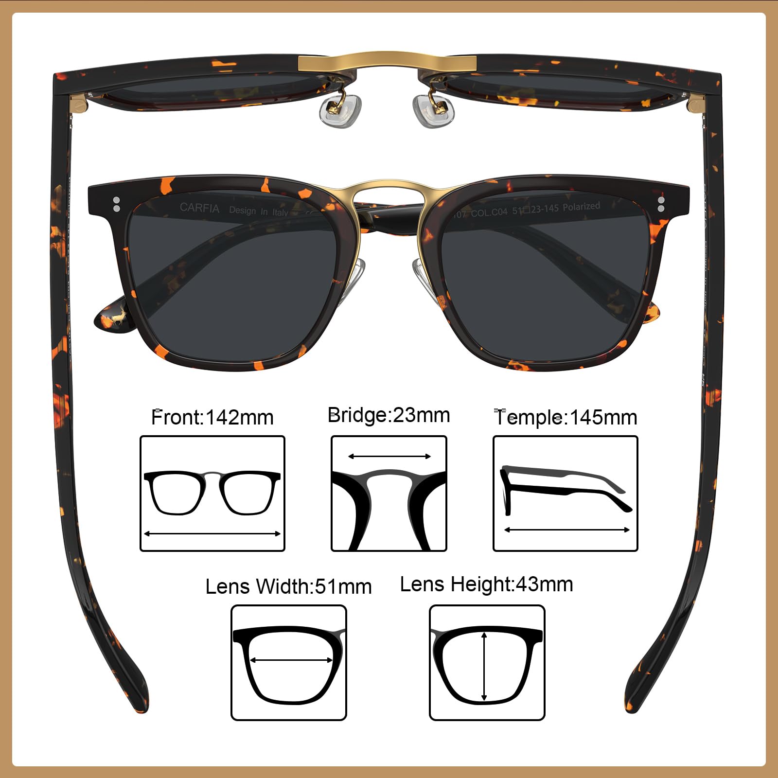 CARFIA Acetate Sunglasses for Men Polarized UV400 Protection CA5107