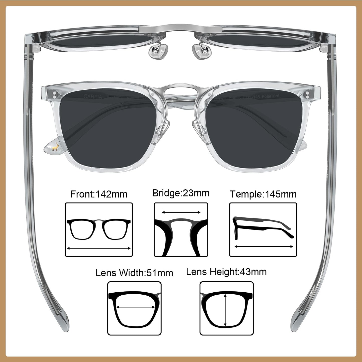 CARFIA Acetate Sunglasses for Men Polarized UV400 Protection CA5107