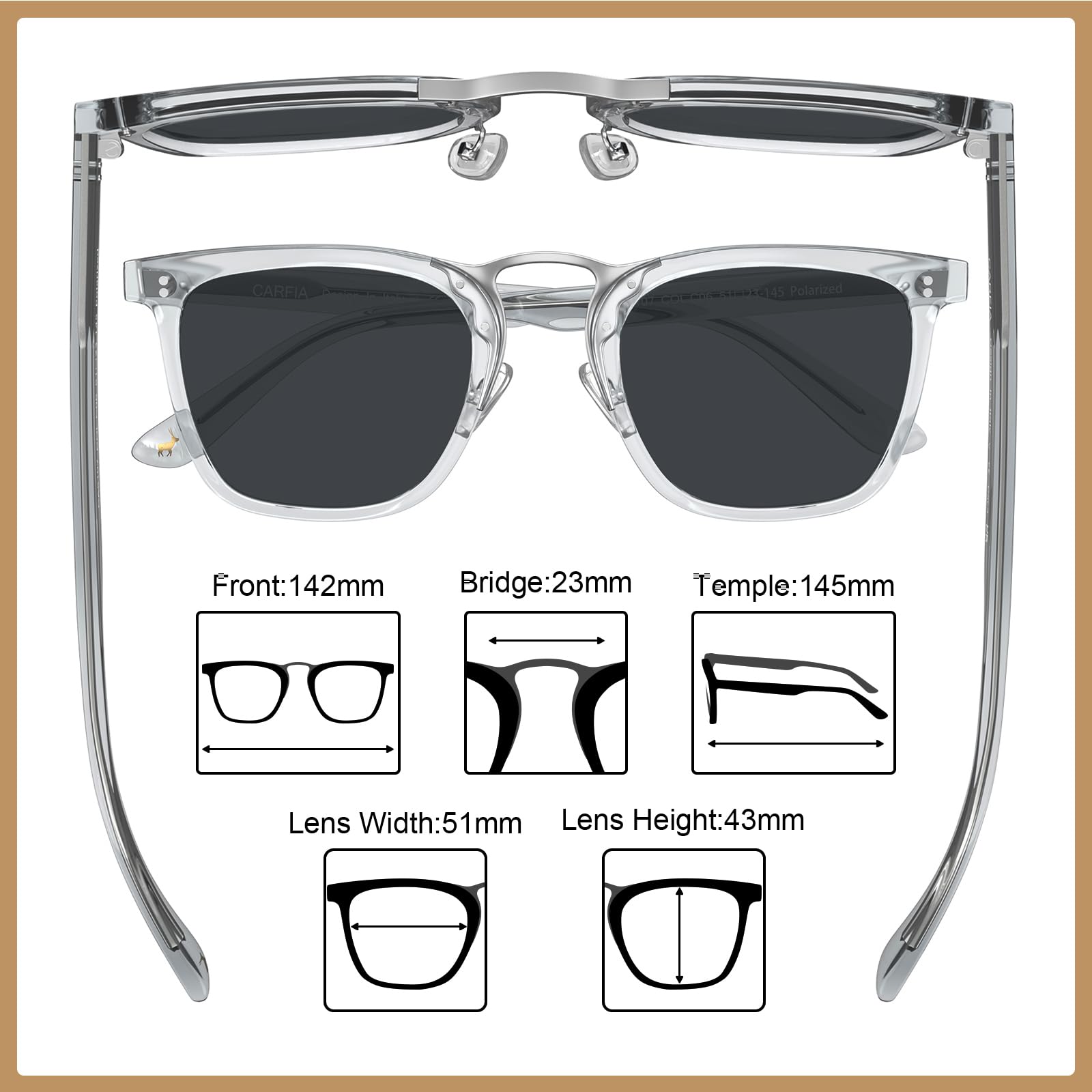 CARFIA Acetate Sunglasses for Men Polarized UV400 Protection CA5107