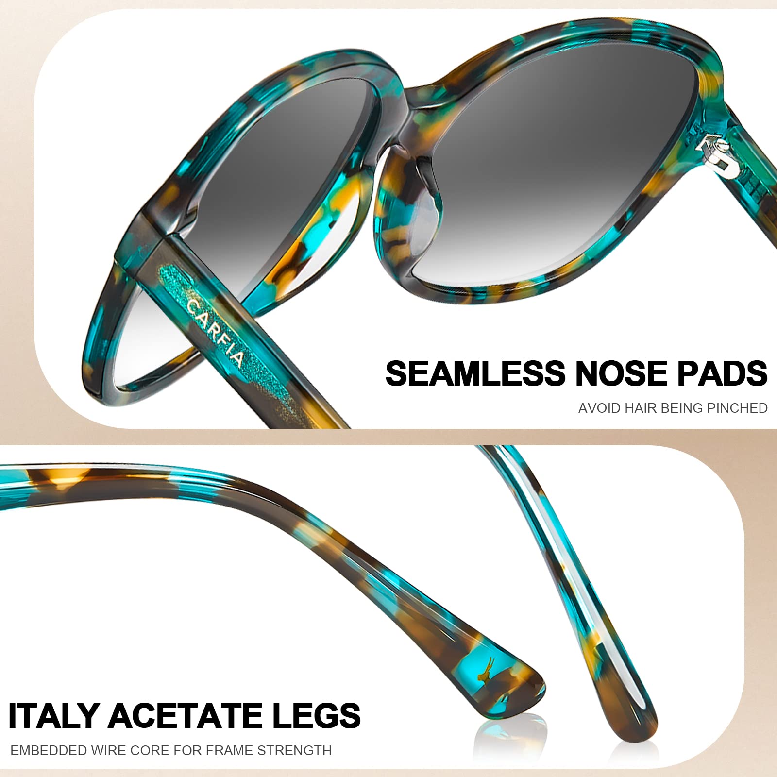 CARFIA Acetate Polarized Sunglasses for Women UV Protection, Retro Fashion Ladies Shades Driving Safety Eyewear