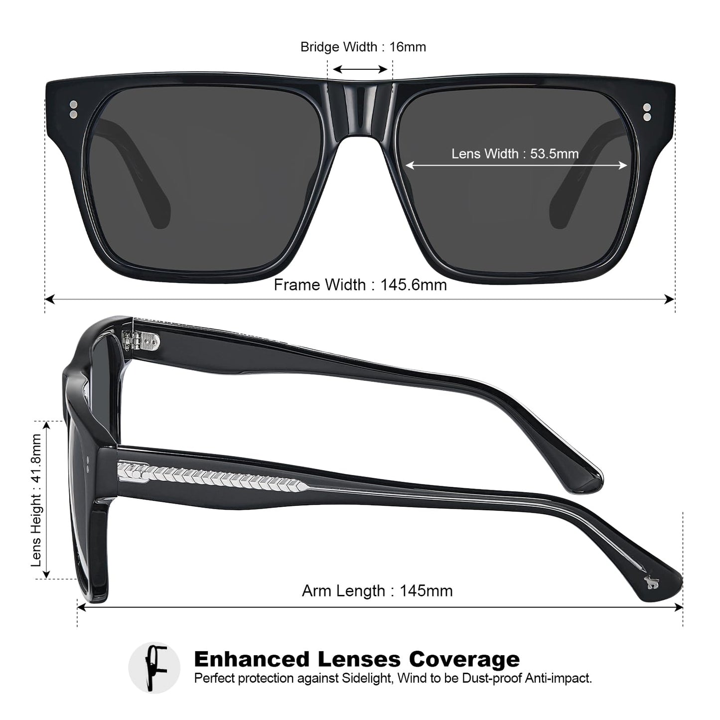 CARFIA Acetate Sunglasses for Men Polarized UV400 Protection Modern Flat Large Wrap Square Driving Glasses