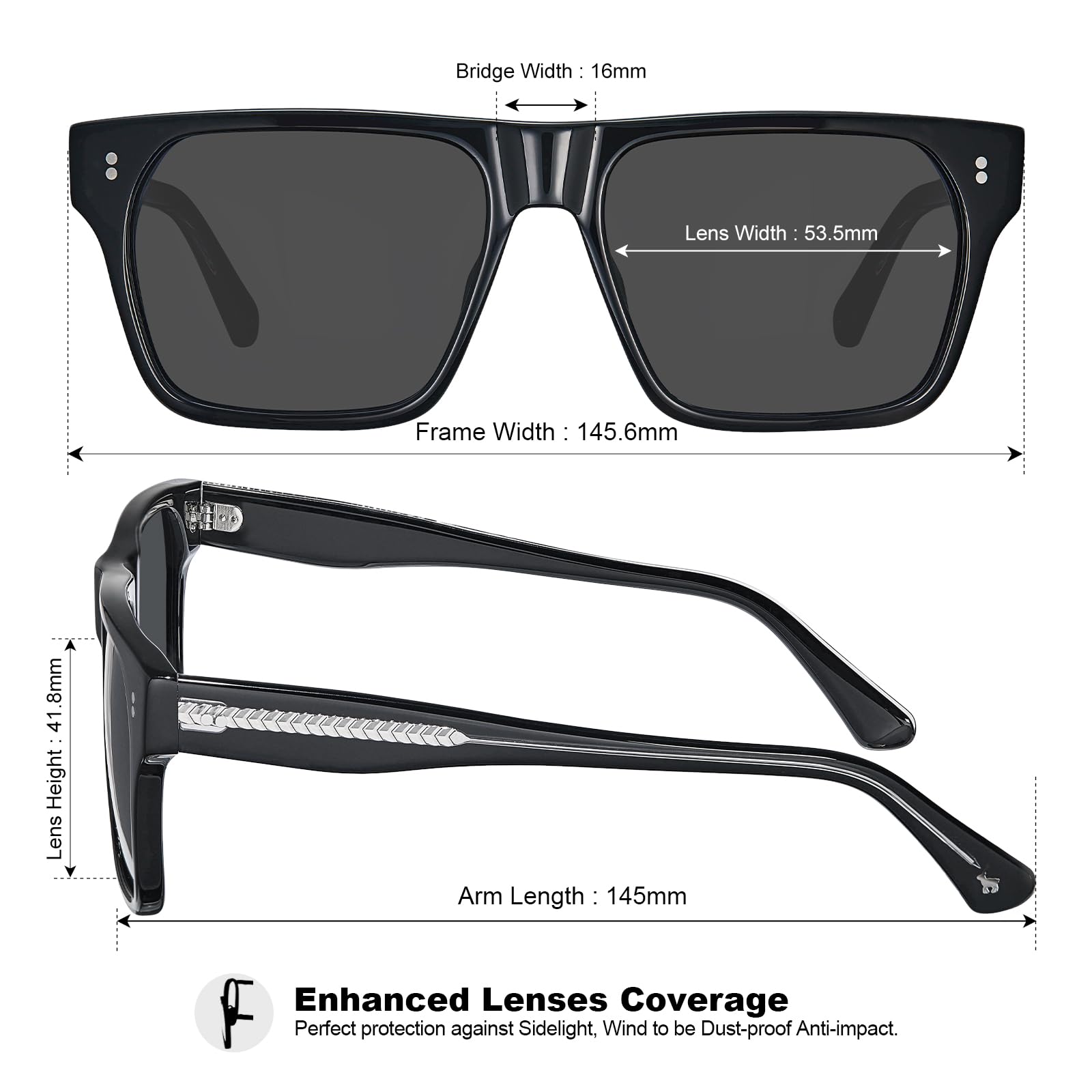 CARFIA Acetate Sunglasses for Men Polarized UV400 Protection Modern Flat Large Wrap Square Driving Glasses