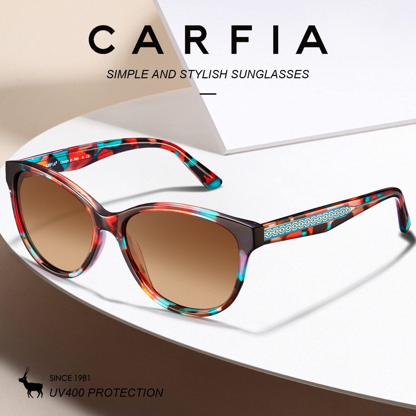 CARFIA Acetate Polarized Sunglasses for Women UV Protection, Retro Fashion Ladies Shades Driving Safety Eyewear