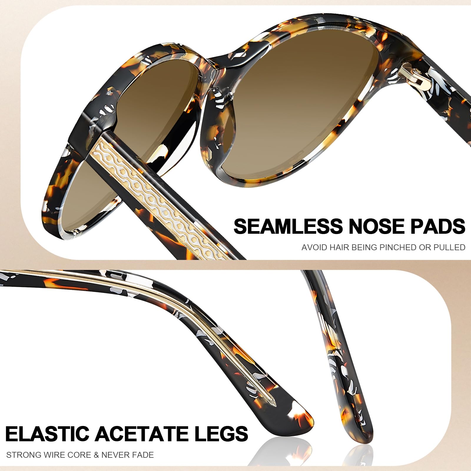 CARFIA Cateye Polarized Sunglasses for Women UV Protection, Italy Handcrafted Acetate Frame with Embossed Pattern Wire Core