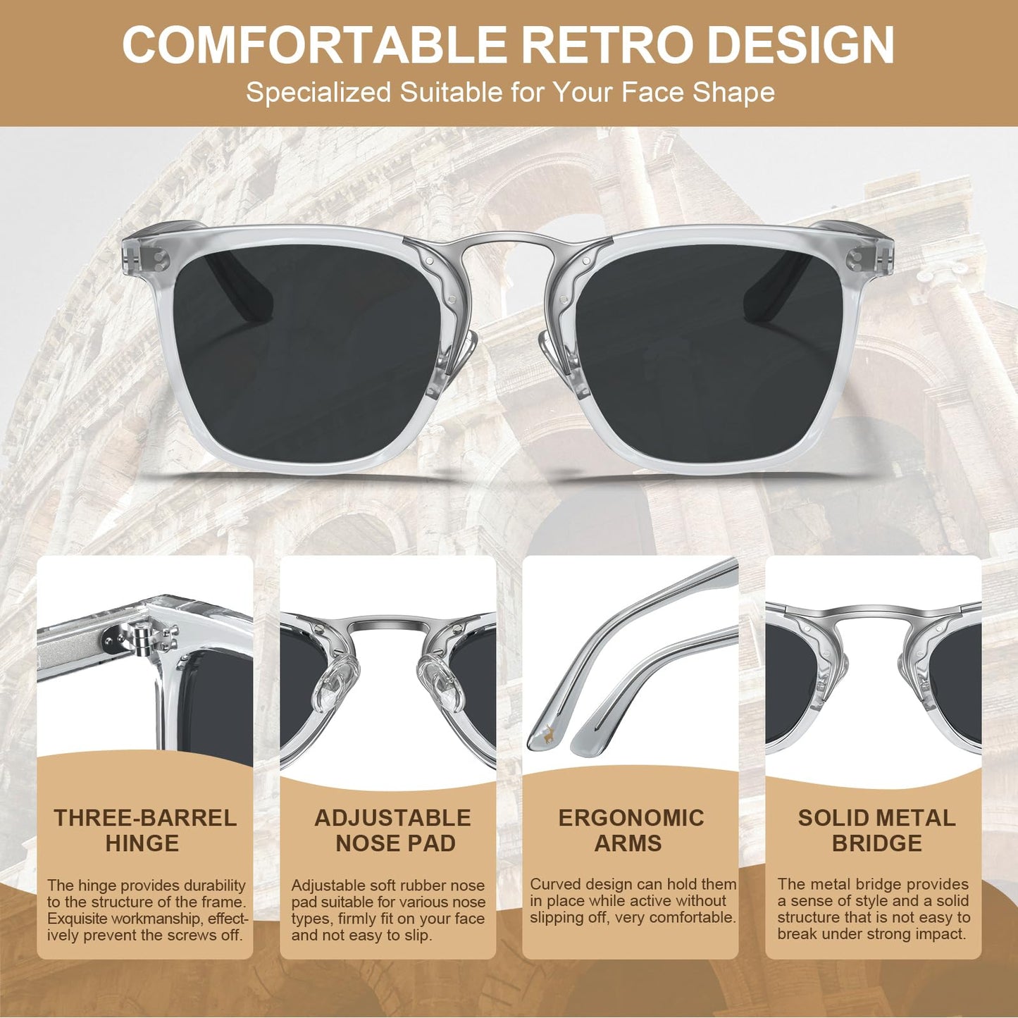 CARFIA Acetate Sunglasses for Men Polarized UV400 Protection CA5107