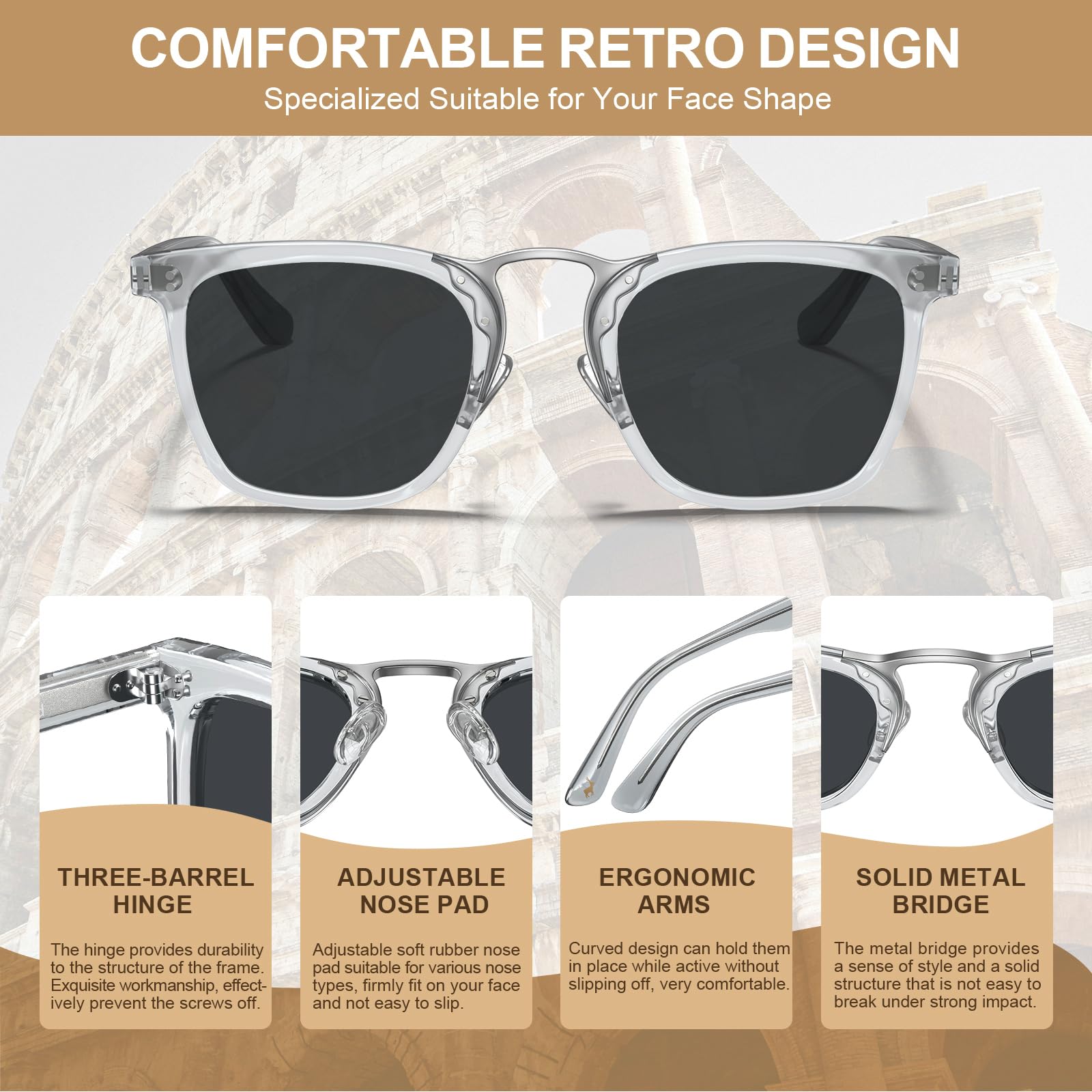 CARFIA Acetate Sunglasses for Men Polarized UV400 Protection CA5107