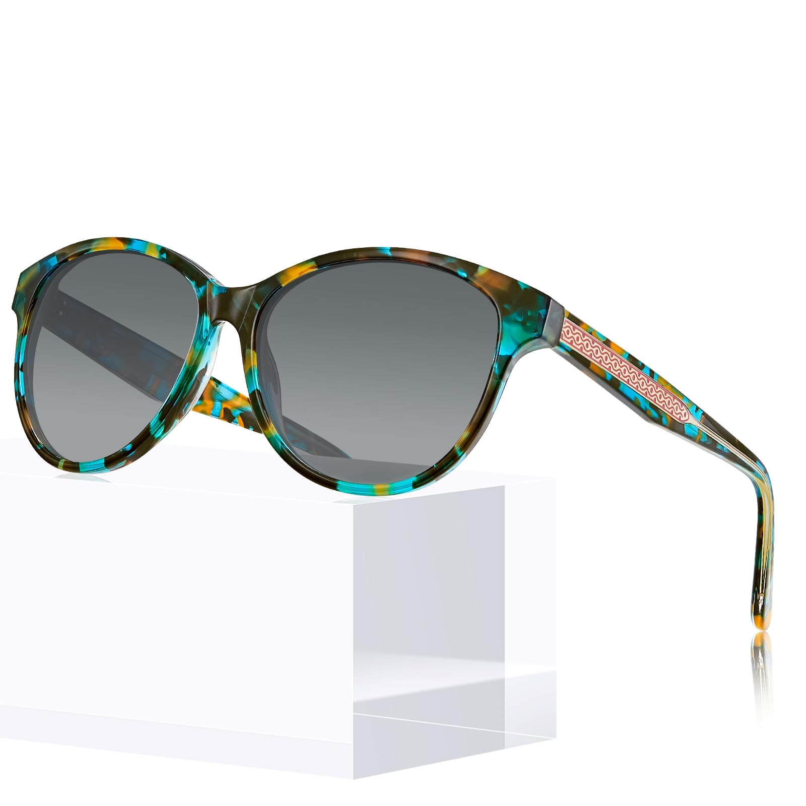 CARFIA Cateye Polarized Sunglasses for Women UV Protection, Italy Handcrafted Acetate Frame with Embossed Pattern Wire Core