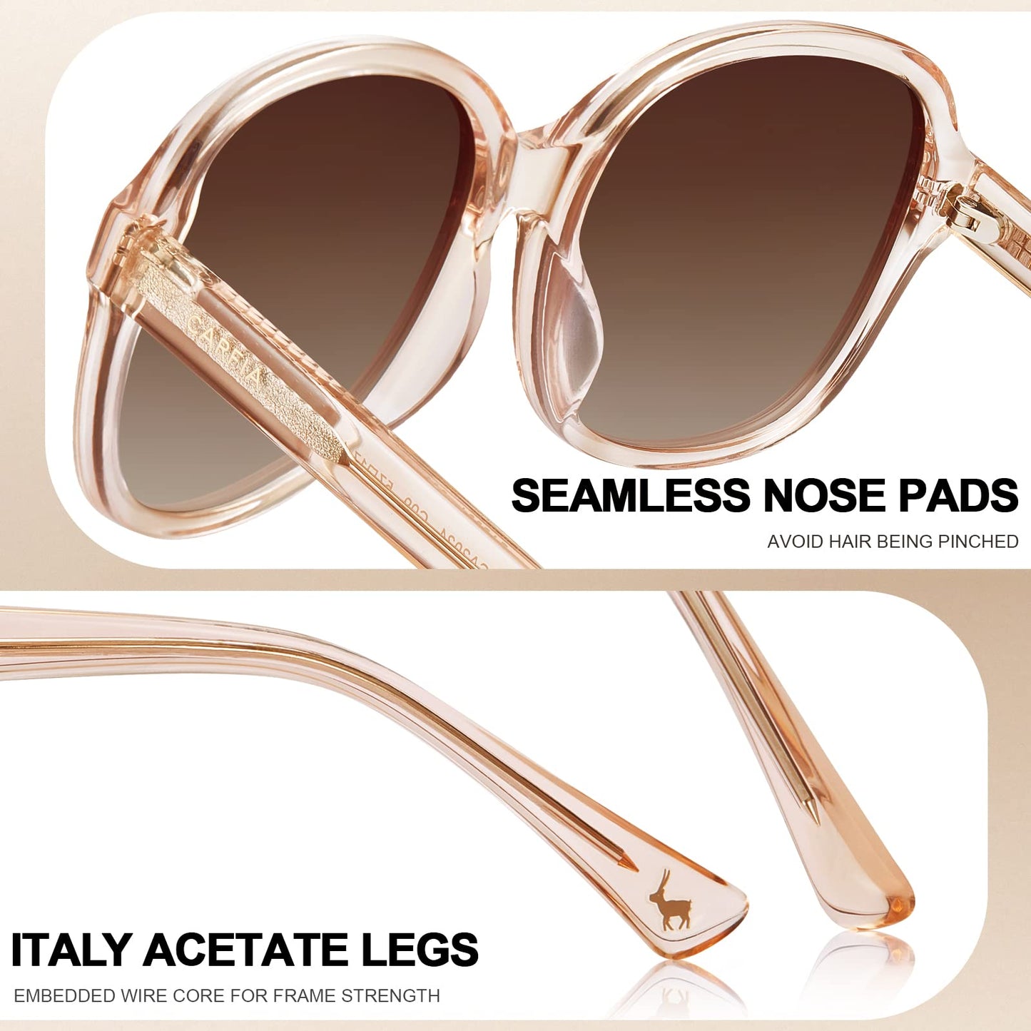CARFIA Acetate Polarized Sunglasses for Women UV Protection, Retro Fashion Ladies Shades Driving Safety Eyewear