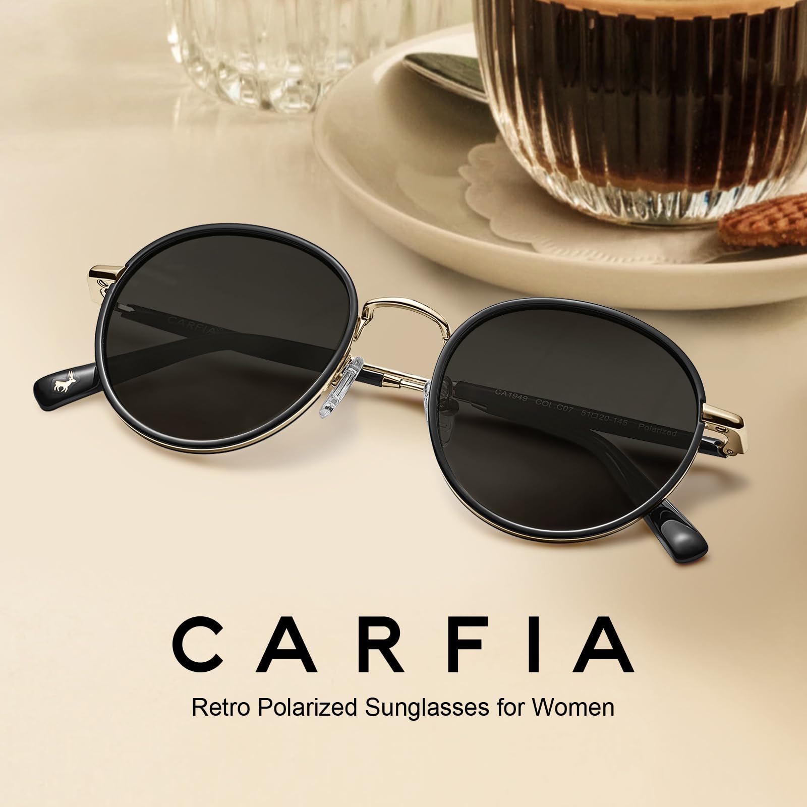 CARFIA Retro Small Round Polarized Womens Sunglasses UV Protection, Trendy Vintage Stylish Designer Sunglasses CA1949