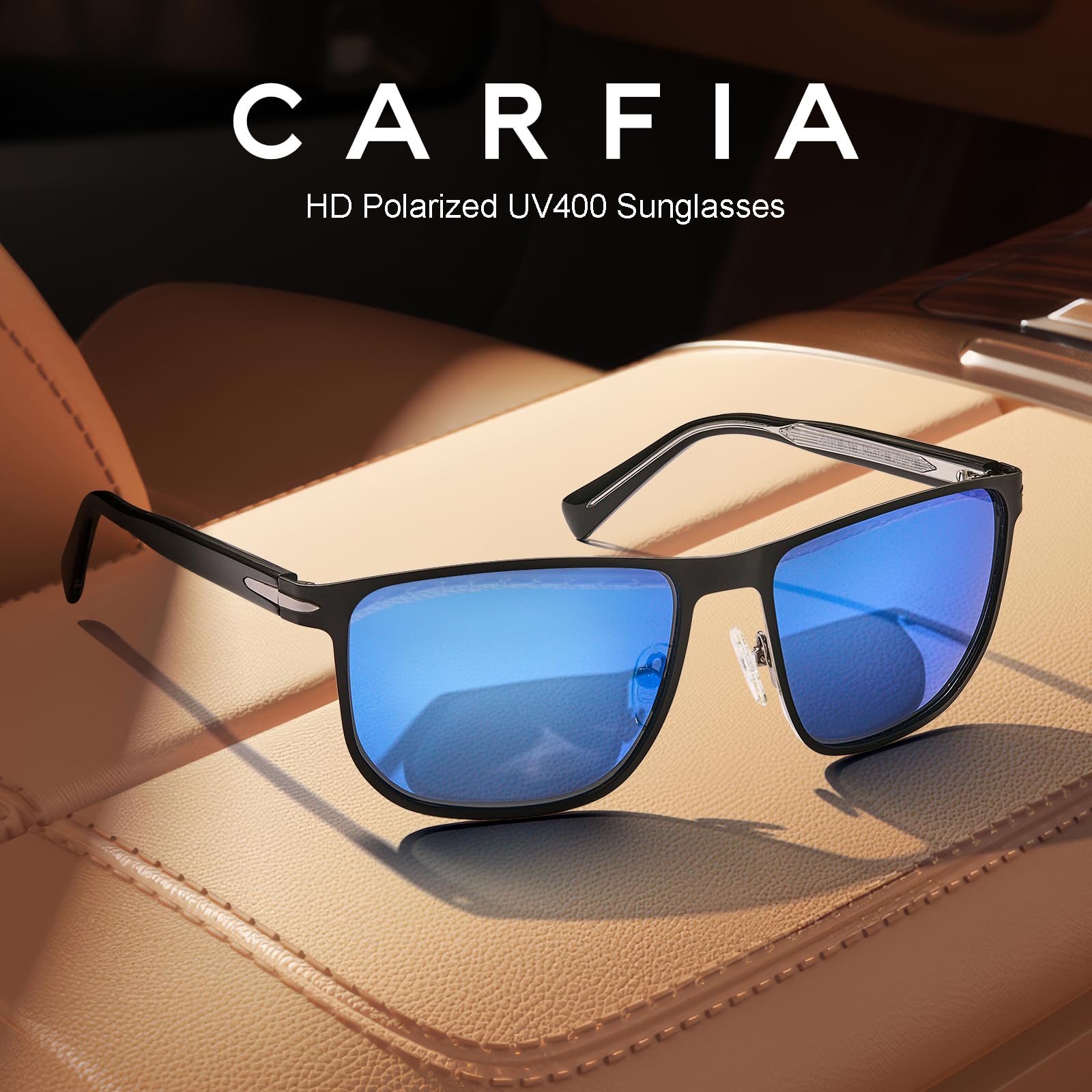 CARFIA Metal Men's Sunglasses Polarized Retro Elites Style, Durable Al-Mg Large Frame, Driving Golf Glasses