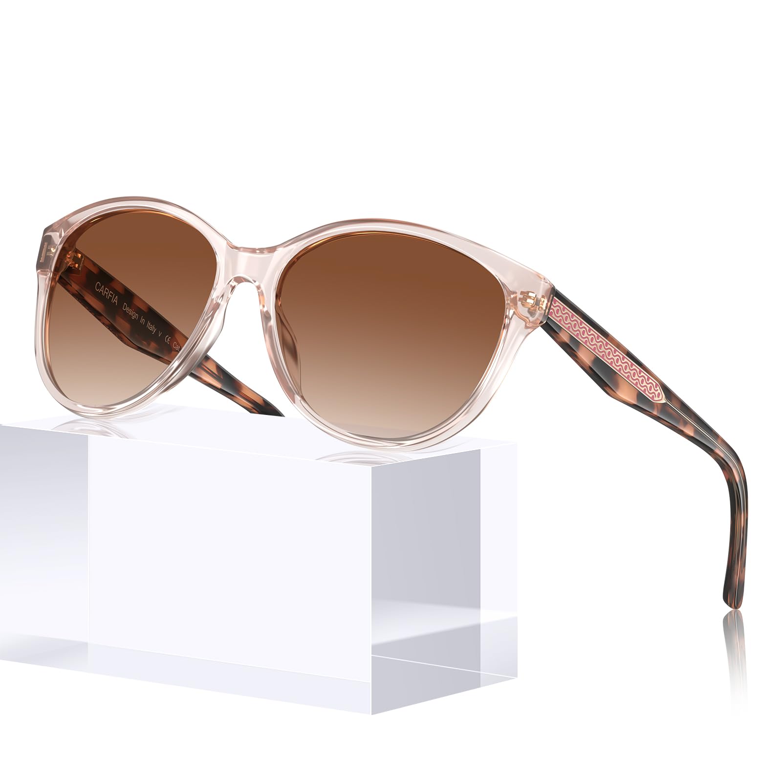 CARFIA Cateye Polarized Sunglasses for Women UV Protection, Italy Handcrafted Acetate Frame with Embossed Pattern Wire Core