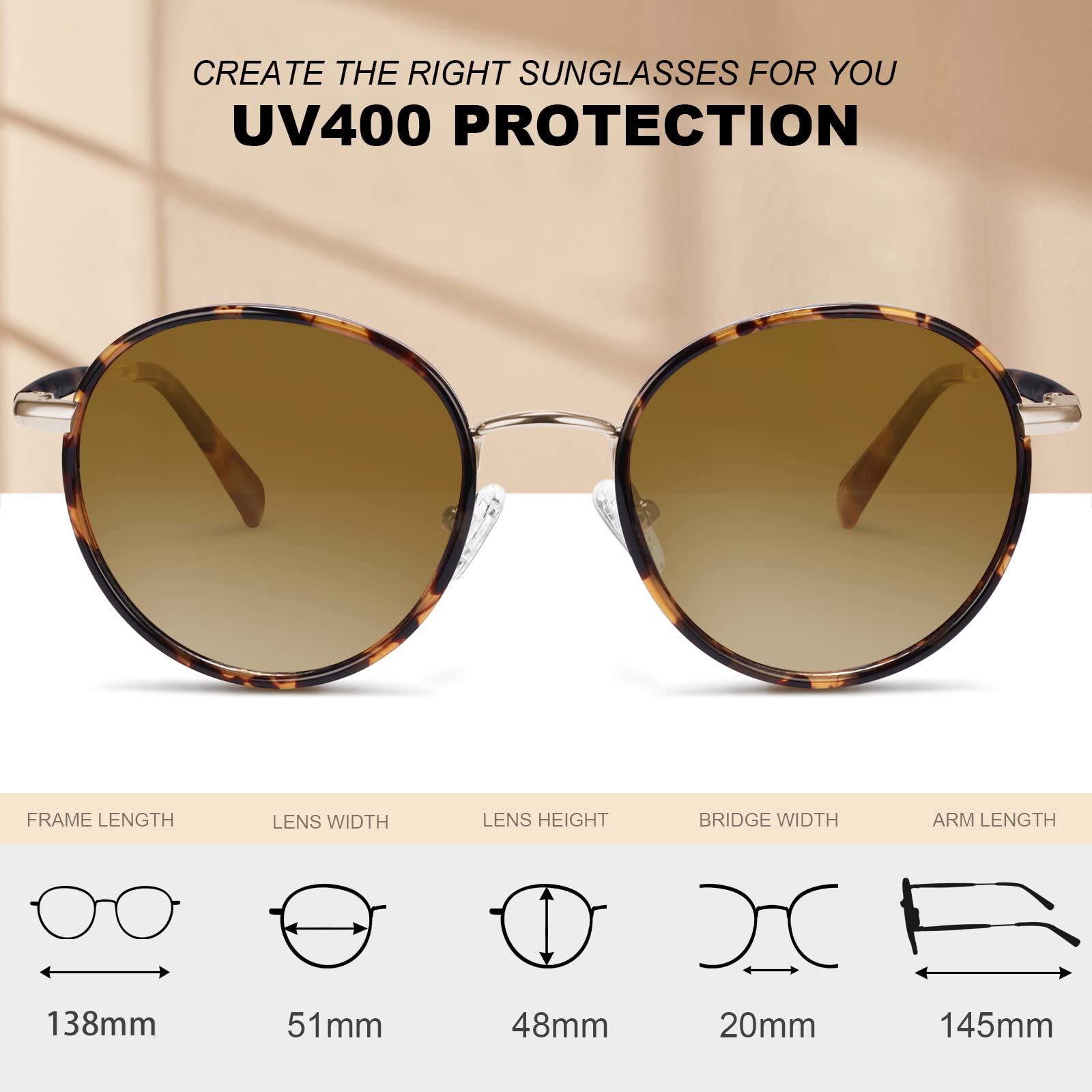 CARFIA Retro Small Round Polarized Womens Sunglasses UV Protection, Trendy Vintage Stylish Designer Sunglasses CA1949