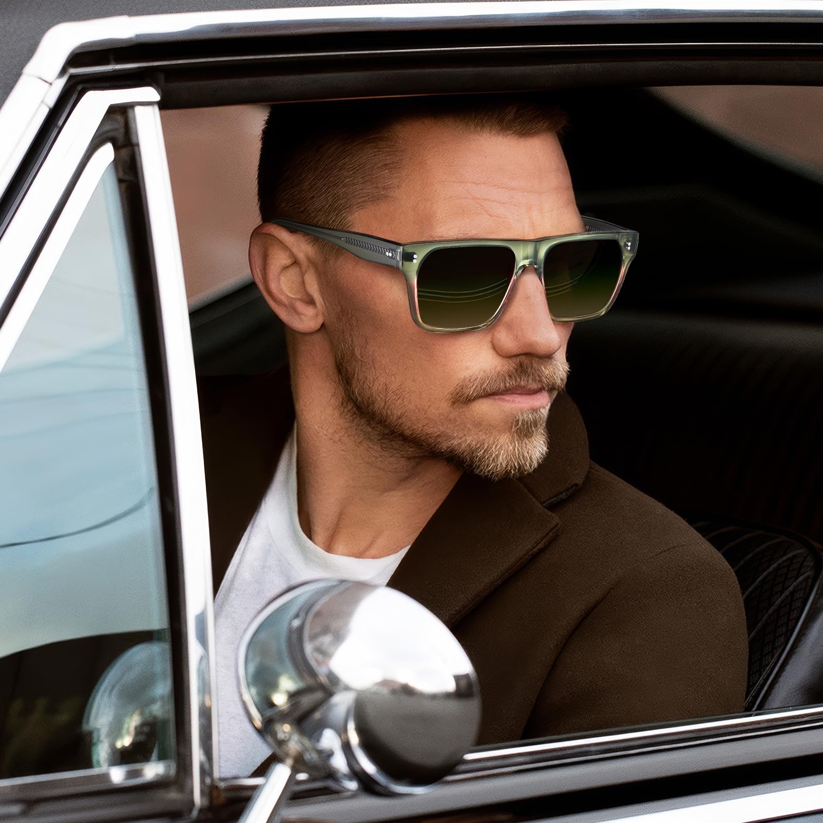 CARFIA Acetate Sunglasses for Men Polarized UV400 Protection Modern Flat Large Wrap Square Driving Glasses