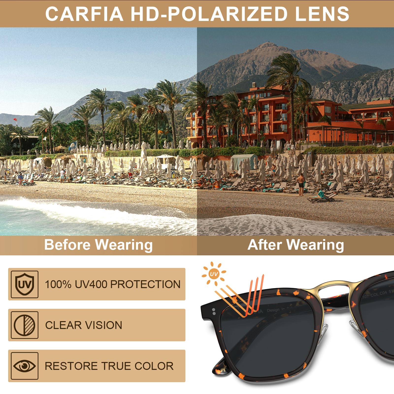 CARFIA Acetate Sunglasses for Men Polarized UV400 Protection CA5107