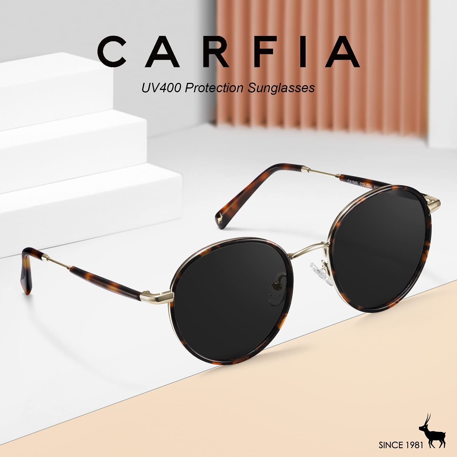 CARFIA Retro Small Round Polarized Womens Sunglasses UV Protection, Trendy Vintage Stylish Designer Sunglasses CA1949
