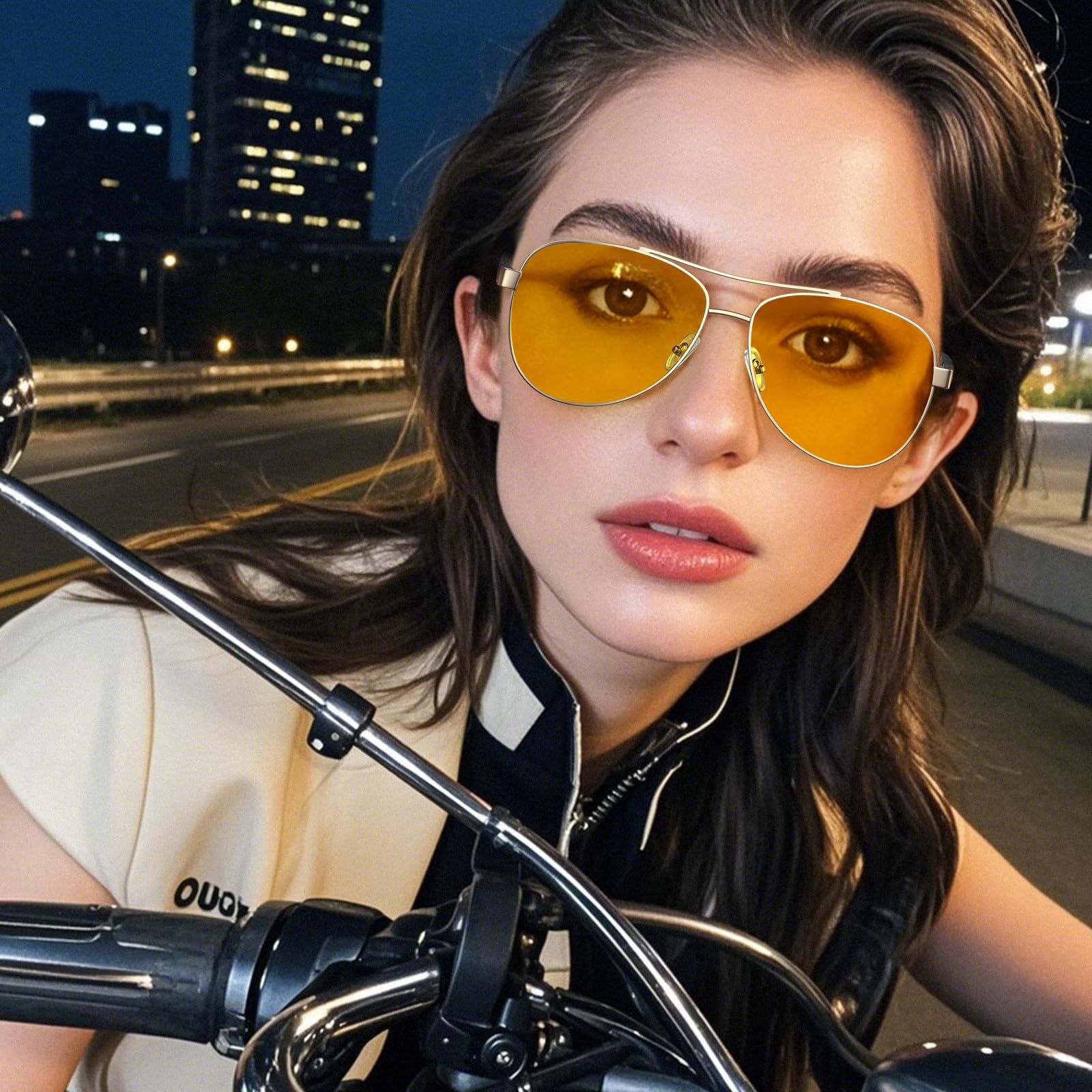 CARFIA Pilot Night Driving Glasses for Women Men, Trendy Night Vision Goggles Reduce Glare, Enhance Clarity for Safety CA3216