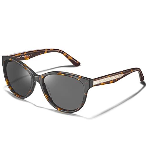 CARFIA Cateye Polarized Sunglasses for Women UV Protection, Italy Handcrafted Acetate Frame with Embossed Pattern Wire Core