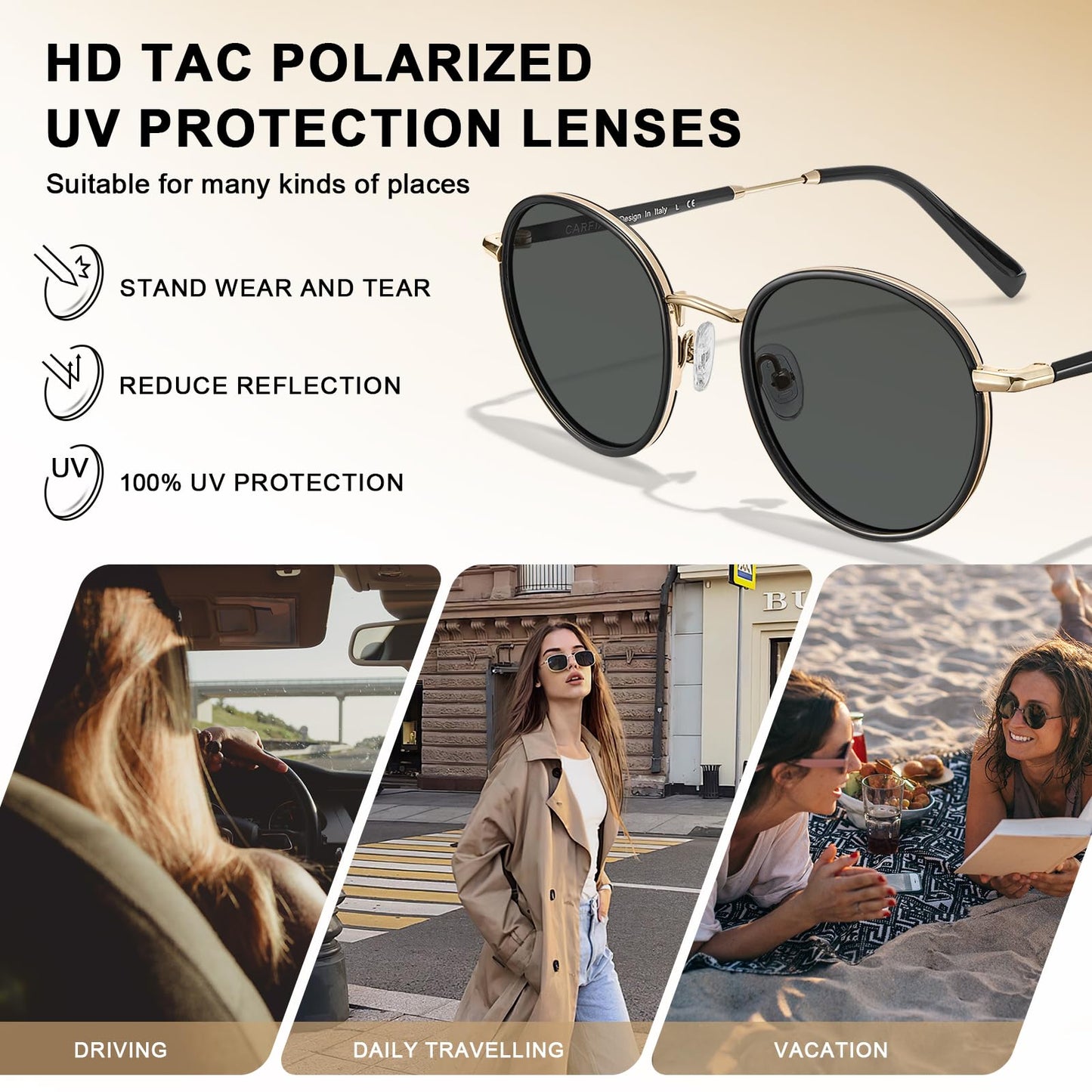 CARFIA Retro Small Round Polarized Womens Sunglasses UV Protection, Trendy Vintage Stylish Designer Sunglasses CA1949