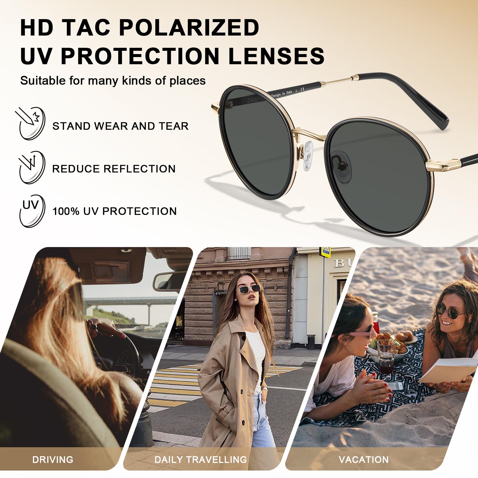 CARFIA Retro Small Round Polarized Womens Sunglasses UV Protection, Trendy Vintage Stylish Designer Sunglasses CA1949