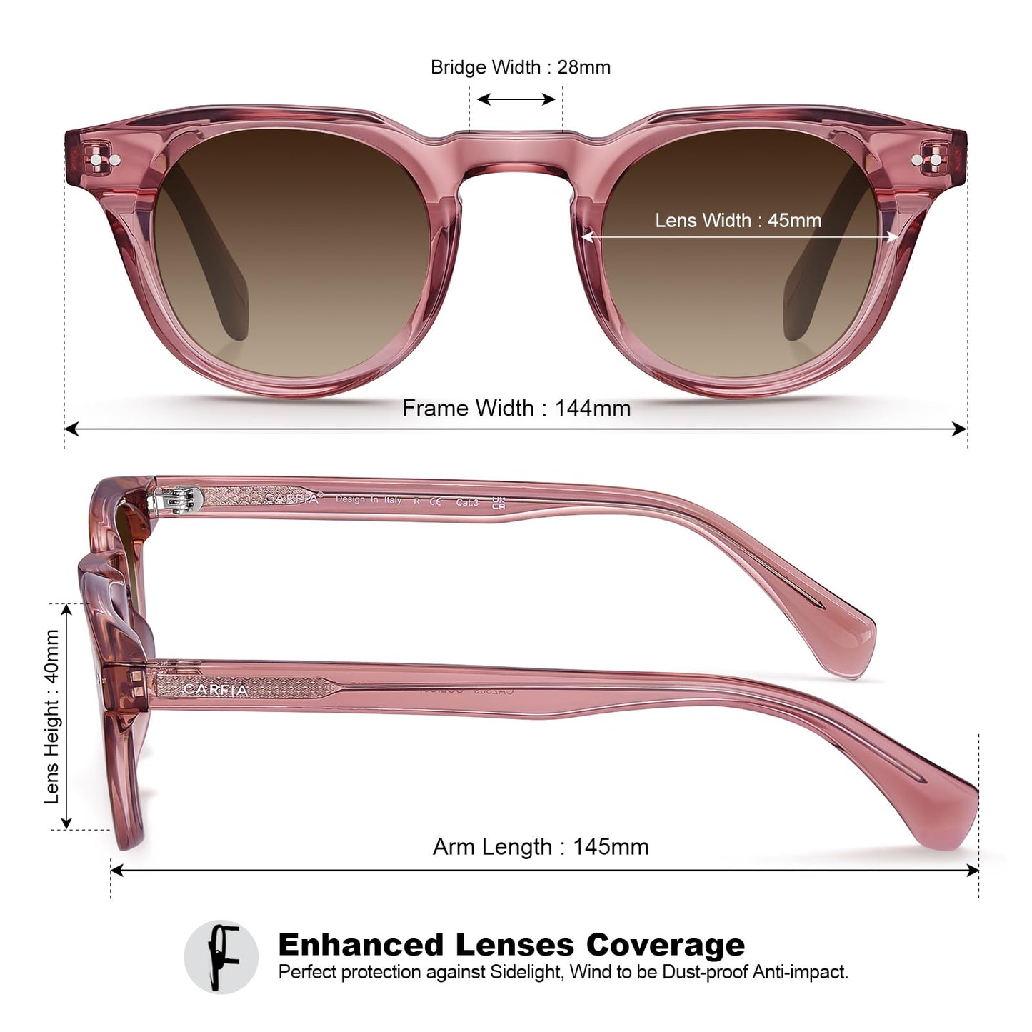 CARFIA Retro Polarized Sunglasses for Men Women UV400 Protection Acetate Small Square Fashion Driving Glasses