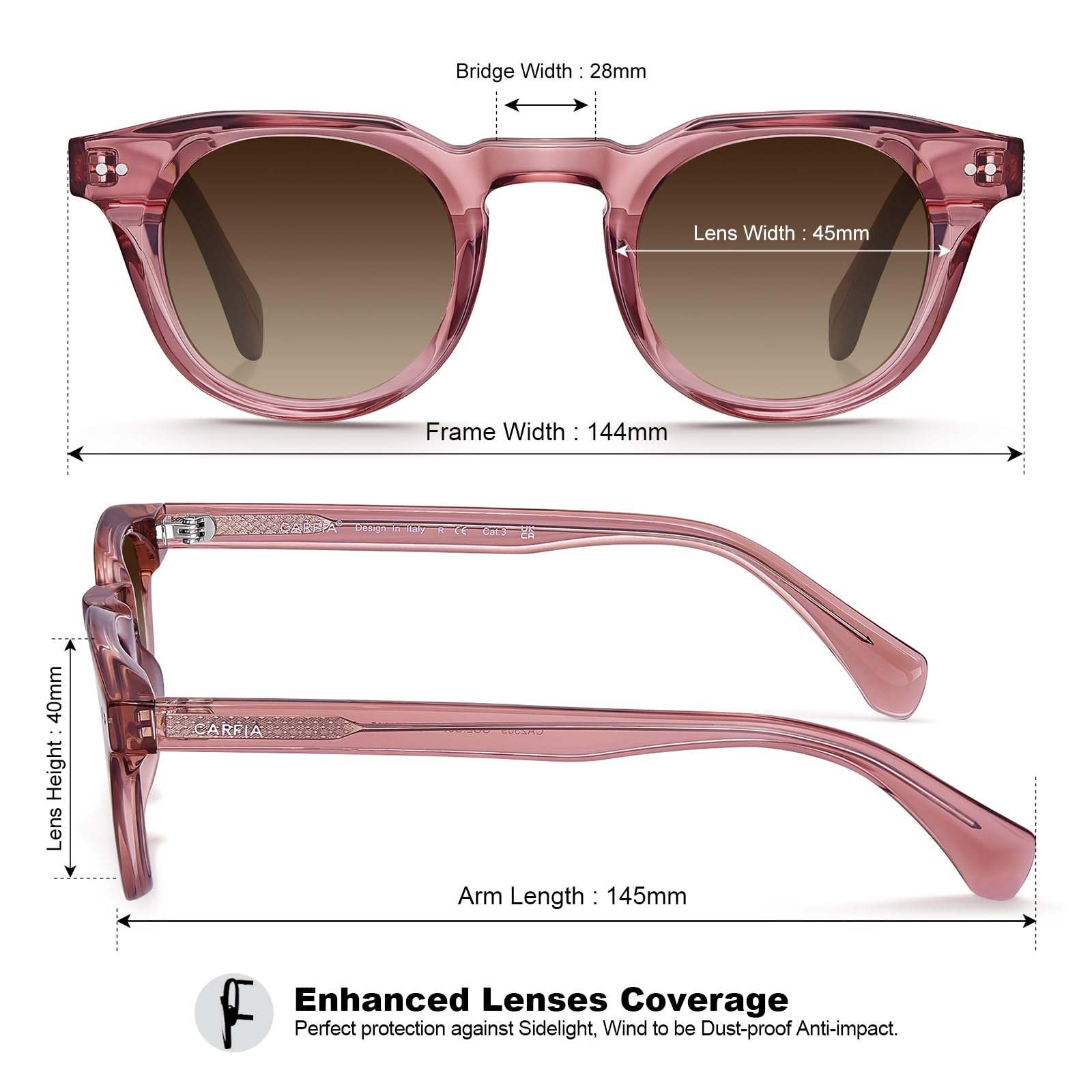 CARFIA Retro Polarized Sunglasses for Men Women UV400 Protection Acetate Small Square Fashion Driving Glasses