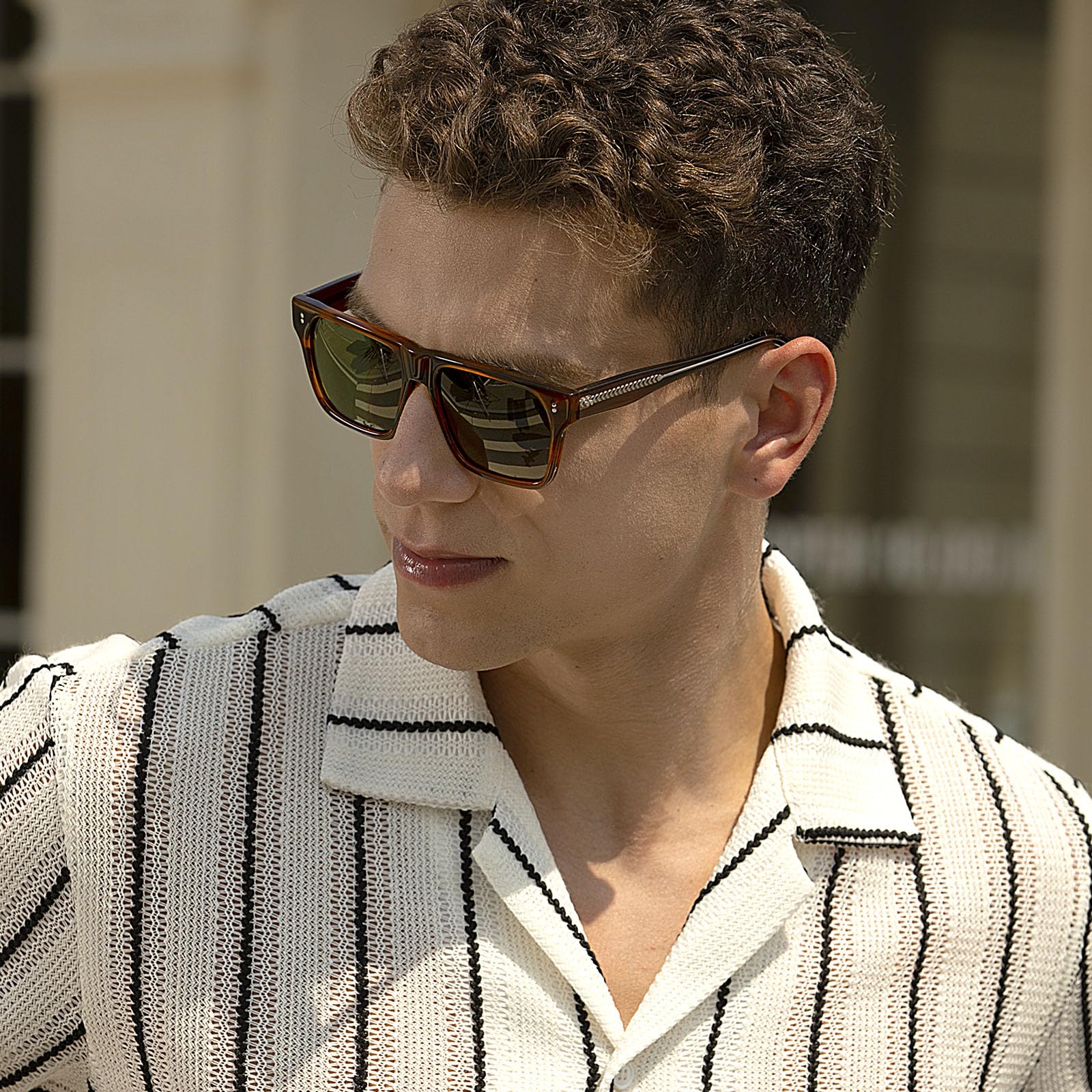 CARFIA Acetate Sunglasses for Men Polarized UV400 Protection Modern Flat Large Wrap Square Driving Glasses
