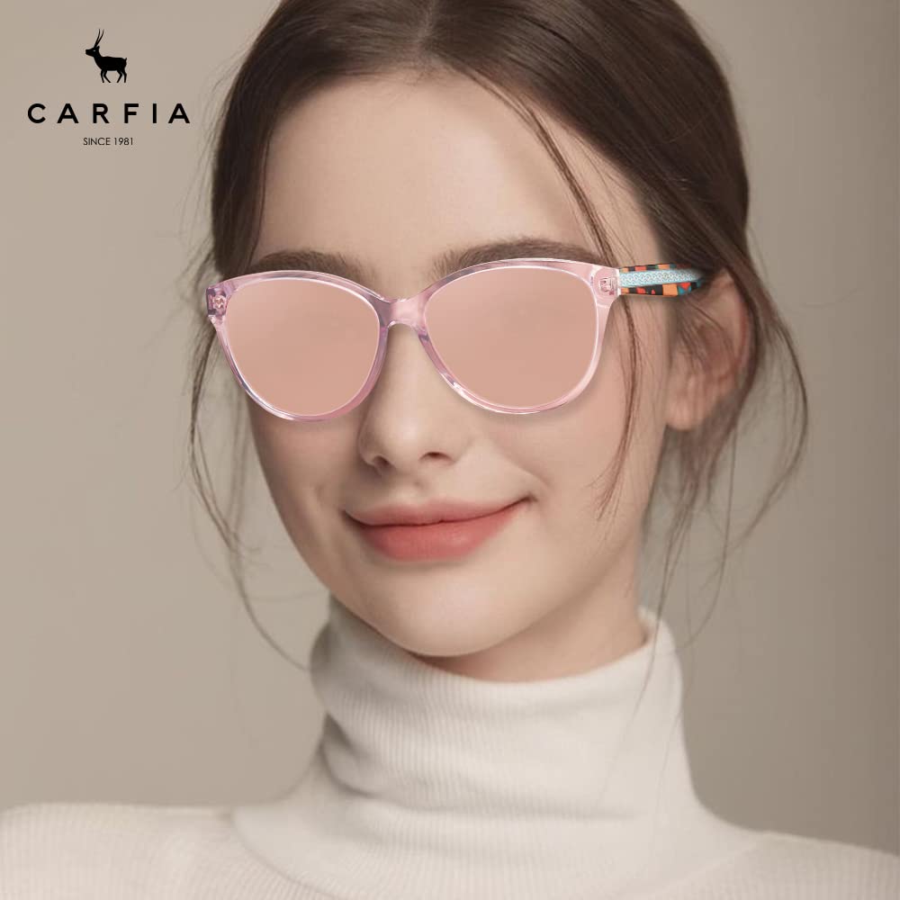 CARFIA Cateye Polarized Sunglasses for Women UV Protection, Italy Handcrafted Acetate Frame with Embossed Pattern Wire Core