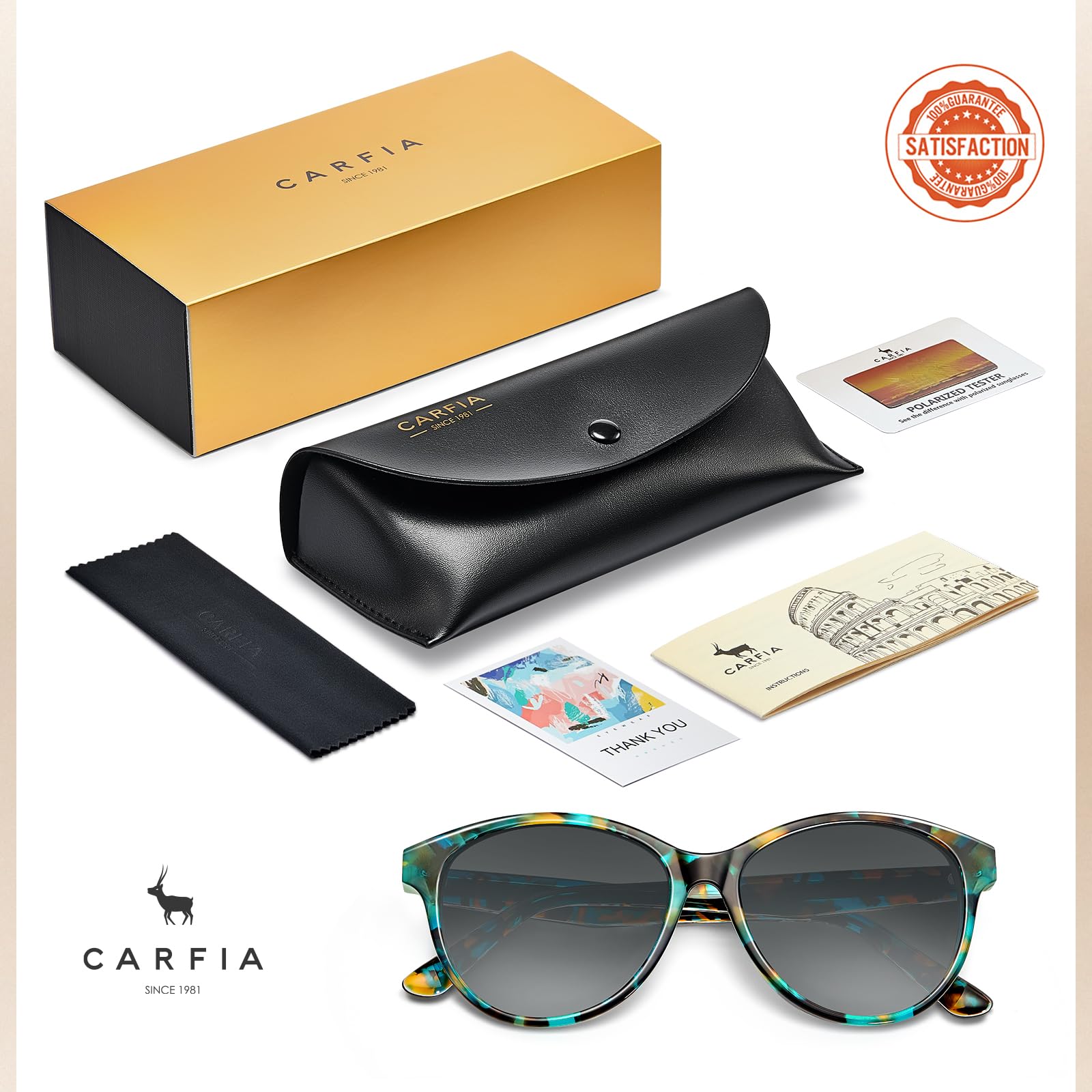 CARFIA Cateye Polarized Sunglasses for Women UV Protection, Italy Handcrafted Acetate Frame with Embossed Pattern Wire Core