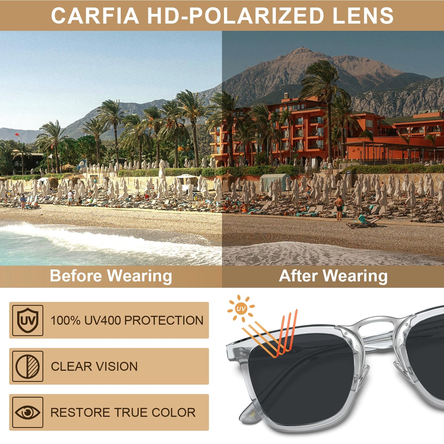 CARFIA Acetate Sunglasses for Men Polarized UV400 Protection CA5107