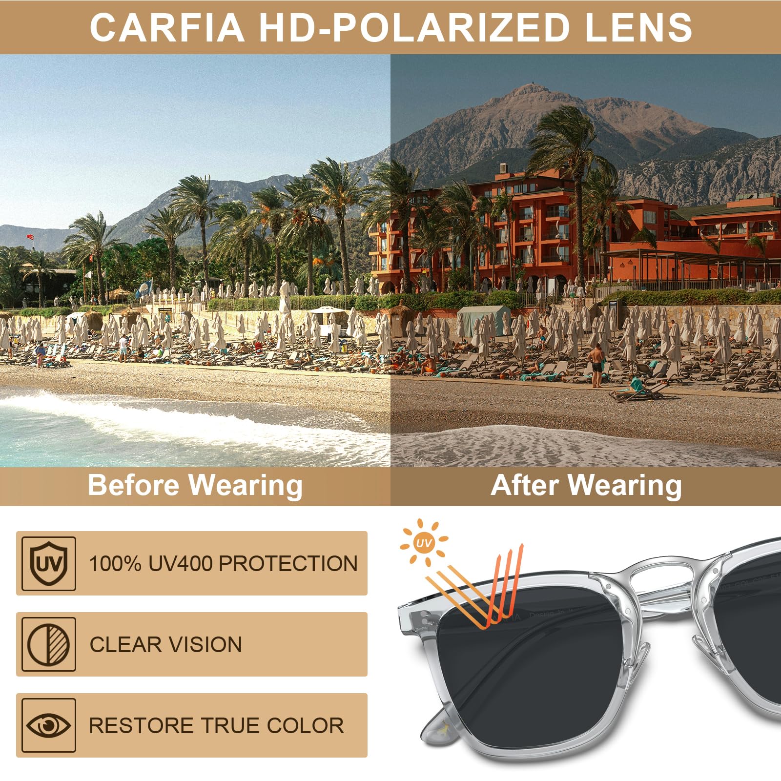 CARFIA Acetate Sunglasses for Men Polarized UV400 Protection CA5107