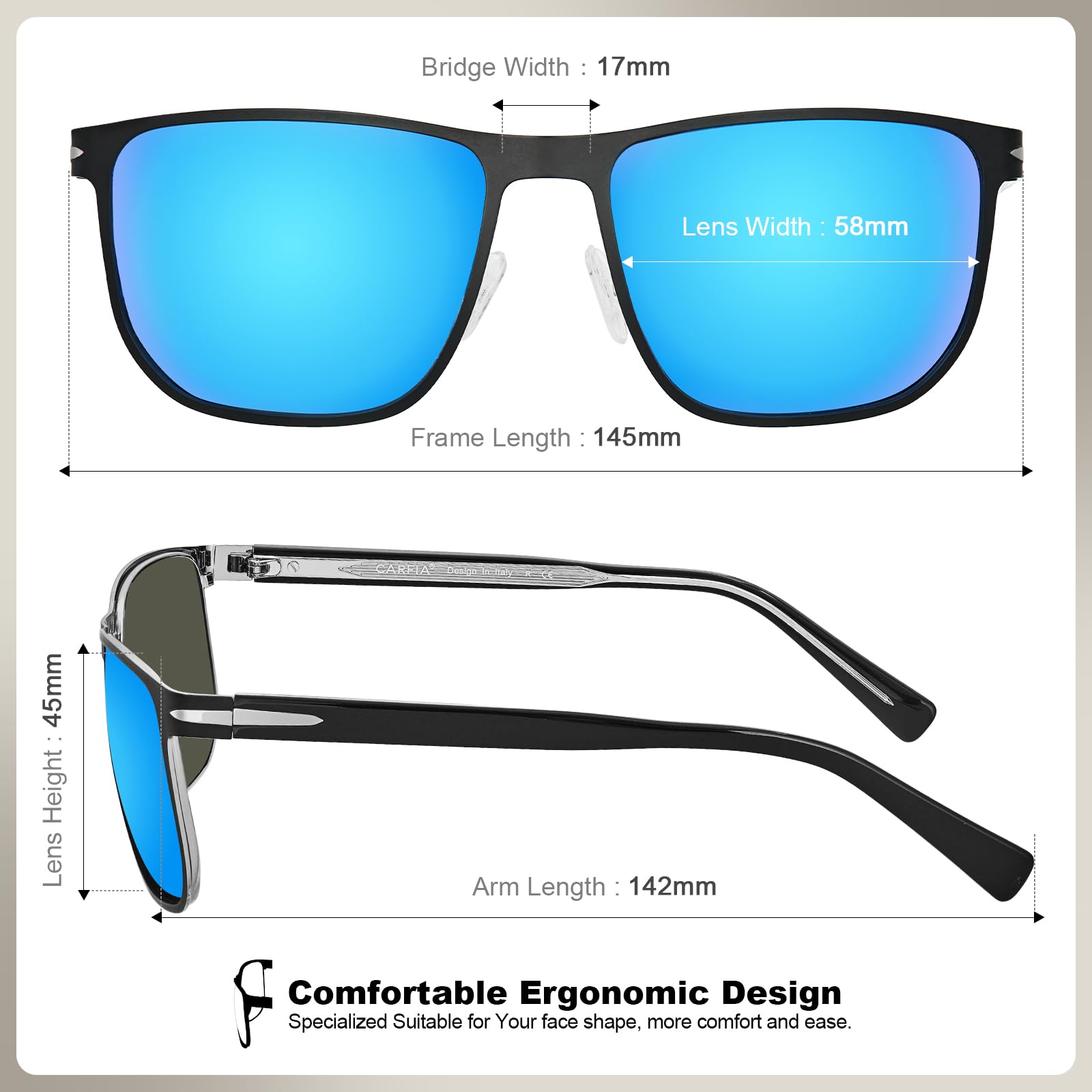 CARFIA Metal Men's Sunglasses Polarized Retro Elites Style, Durable Al-Mg Large Frame, Driving Golf Glasses