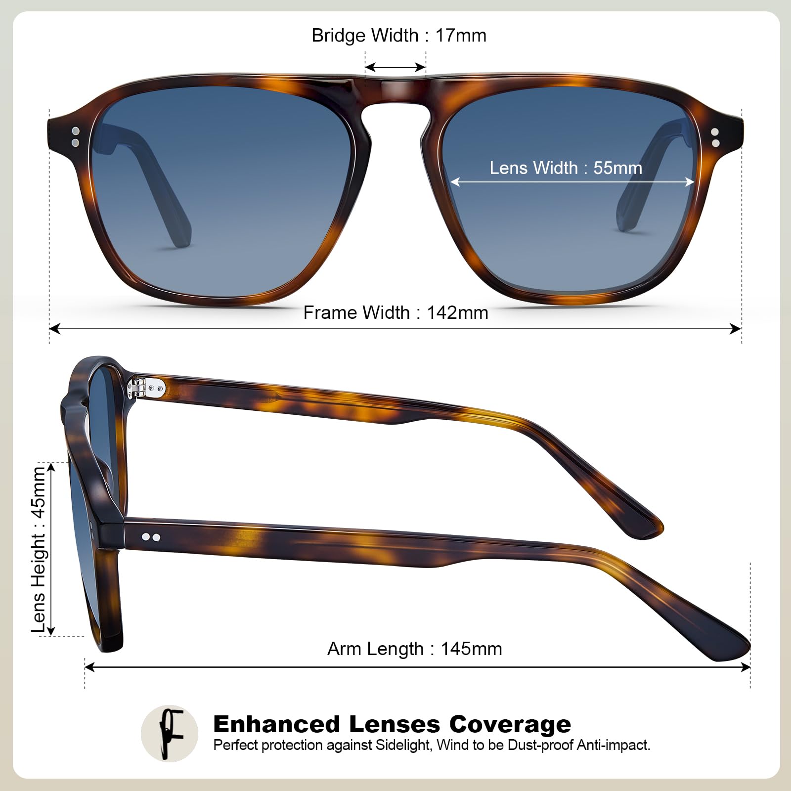 CARFIA Acetate Polarized Men's Sunglasses - Pilot Design, UV Protection CA5355