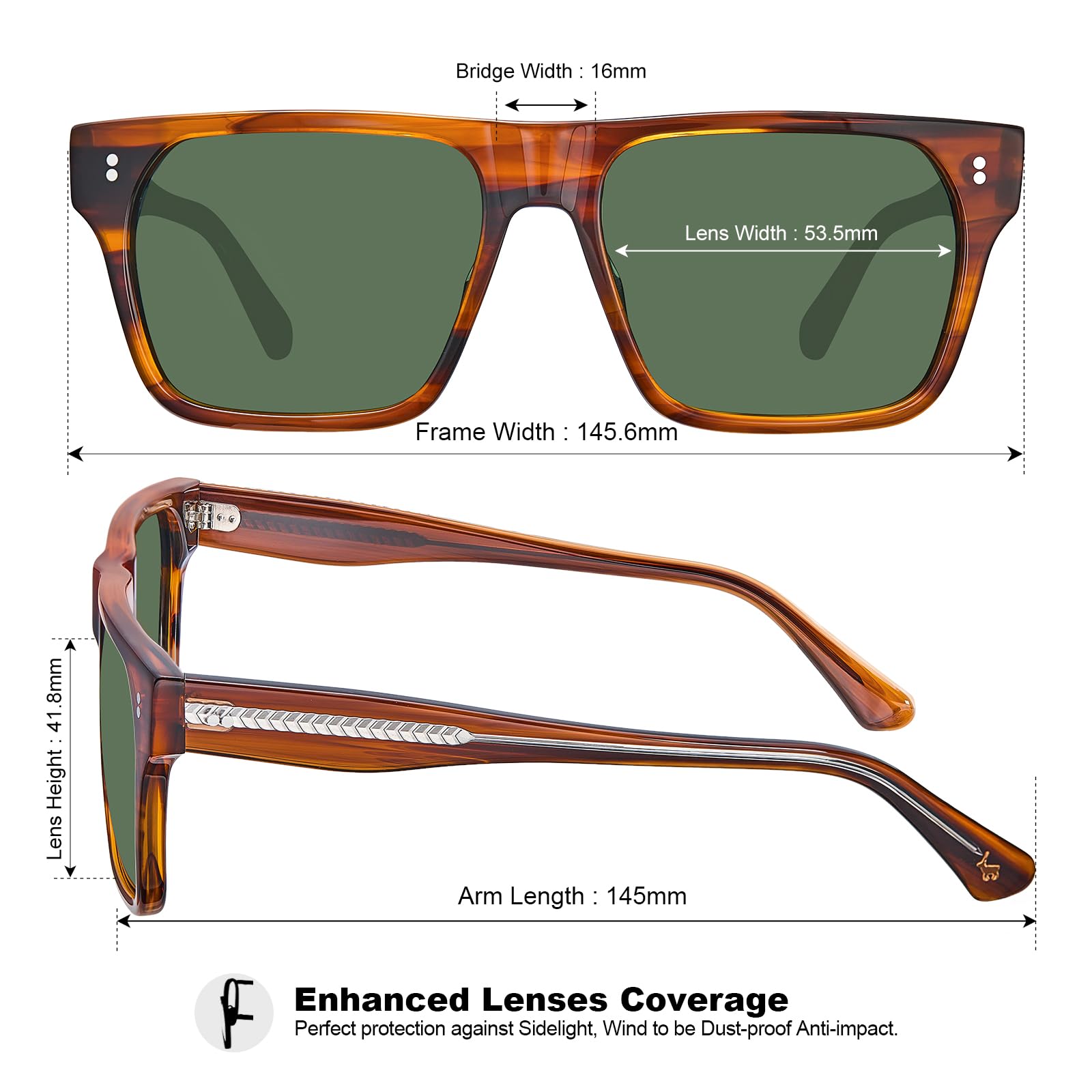 CARFIA Acetate Sunglasses for Men Polarized UV400 Protection Modern Flat Large Wrap Square Driving Glasses