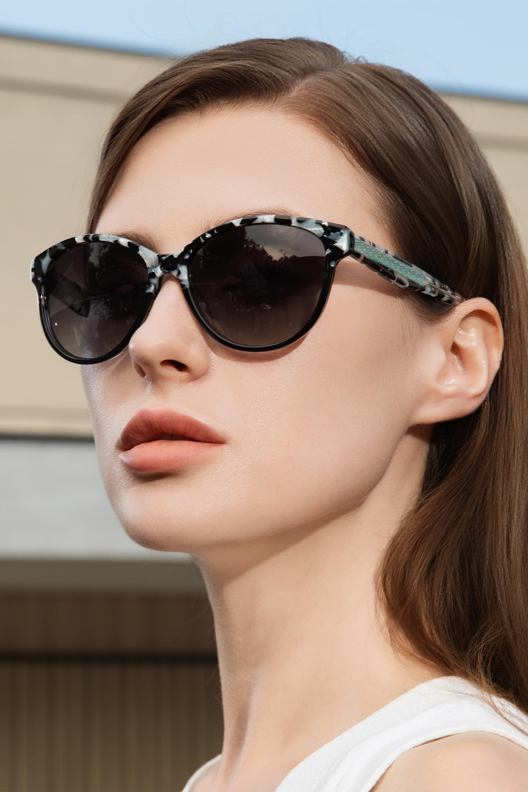 CARFIA Cateye Polarized Sunglasses for Women UV Protection, Italy Handcrafted Acetate Frame with Embossed Pattern Wire Core