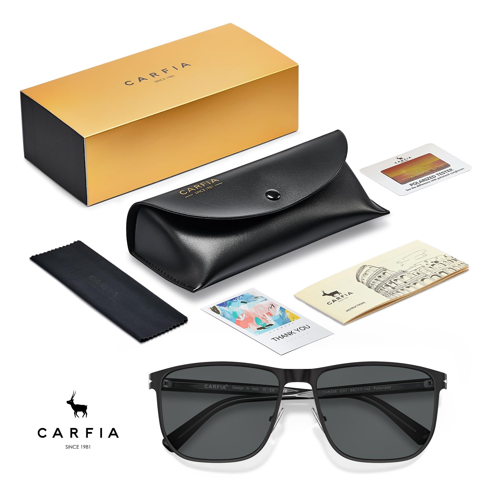 CARFIA Metal Men's Sunglasses Polarized Retro Elites Style, Durable Al-Mg Large Frame, Driving Golf Glasses