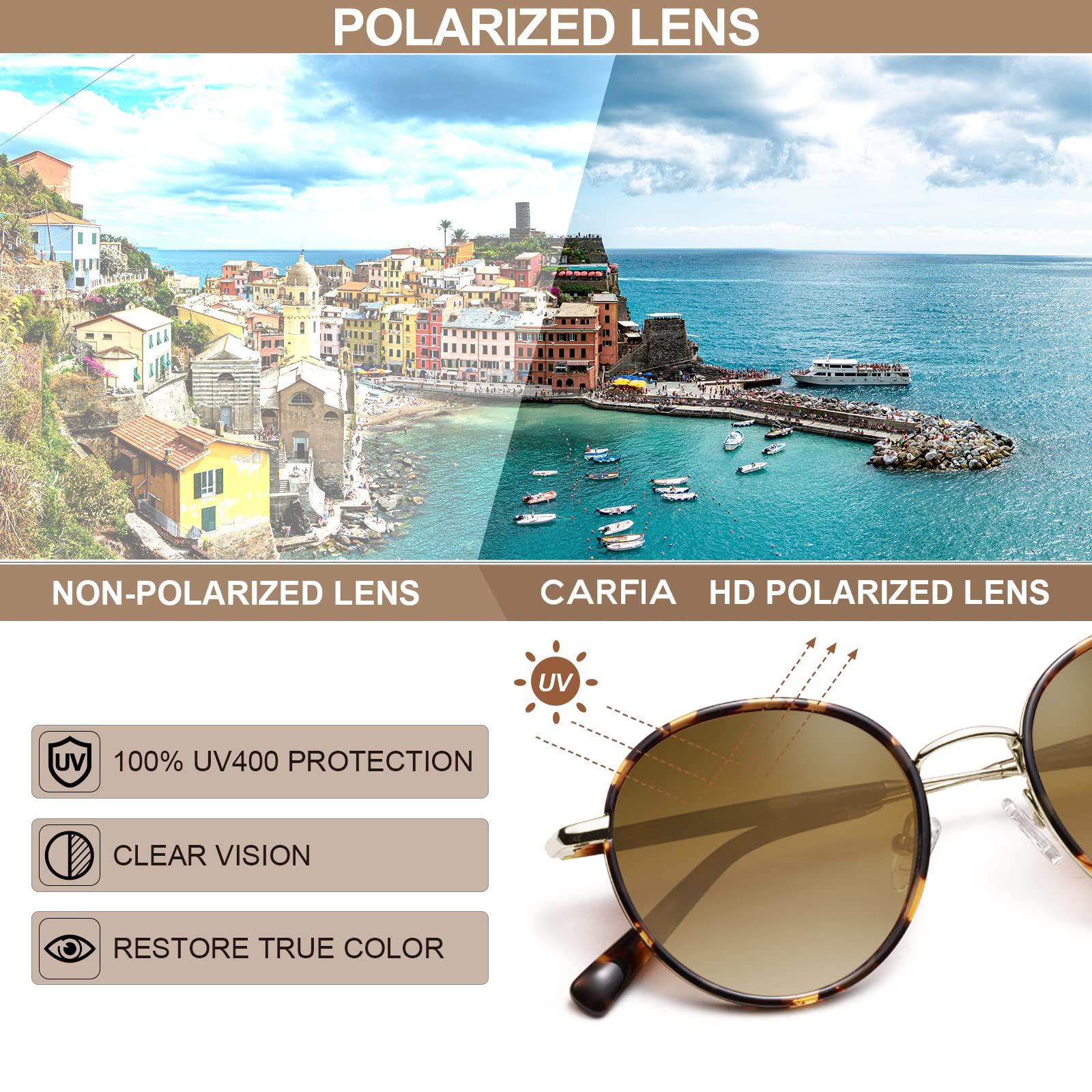 CARFIA Retro Small Round Polarized Womens Sunglasses UV Protection, Trendy Vintage Stylish Designer Sunglasses CA1949